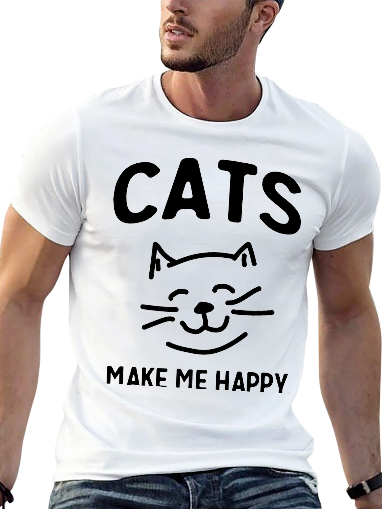Cats Make Me Happy Graphic Tee - Black