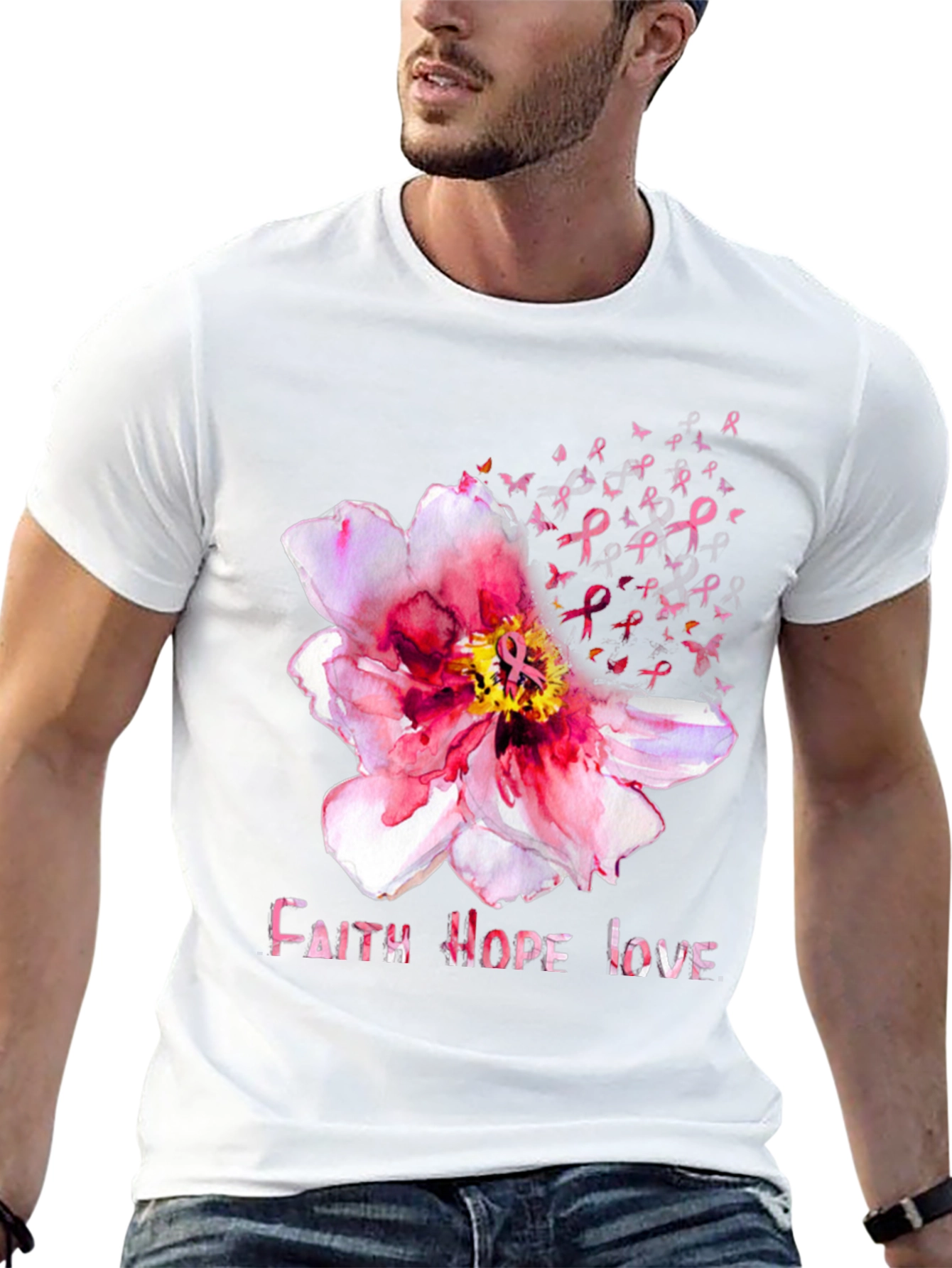 Faith Hope Love Breast Cancer Awareness Tee