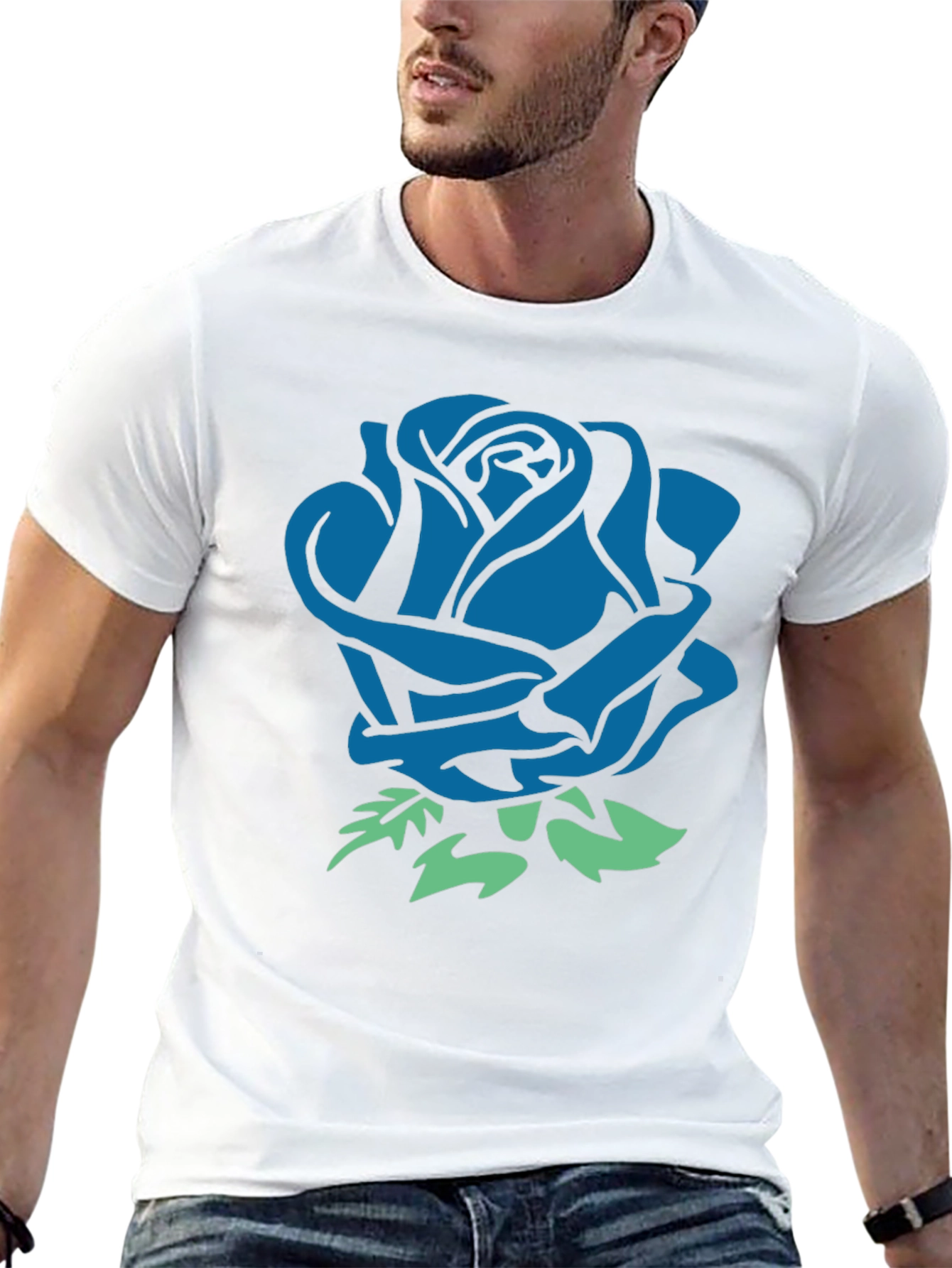 Blue Rose Graphic Black T-Shirt