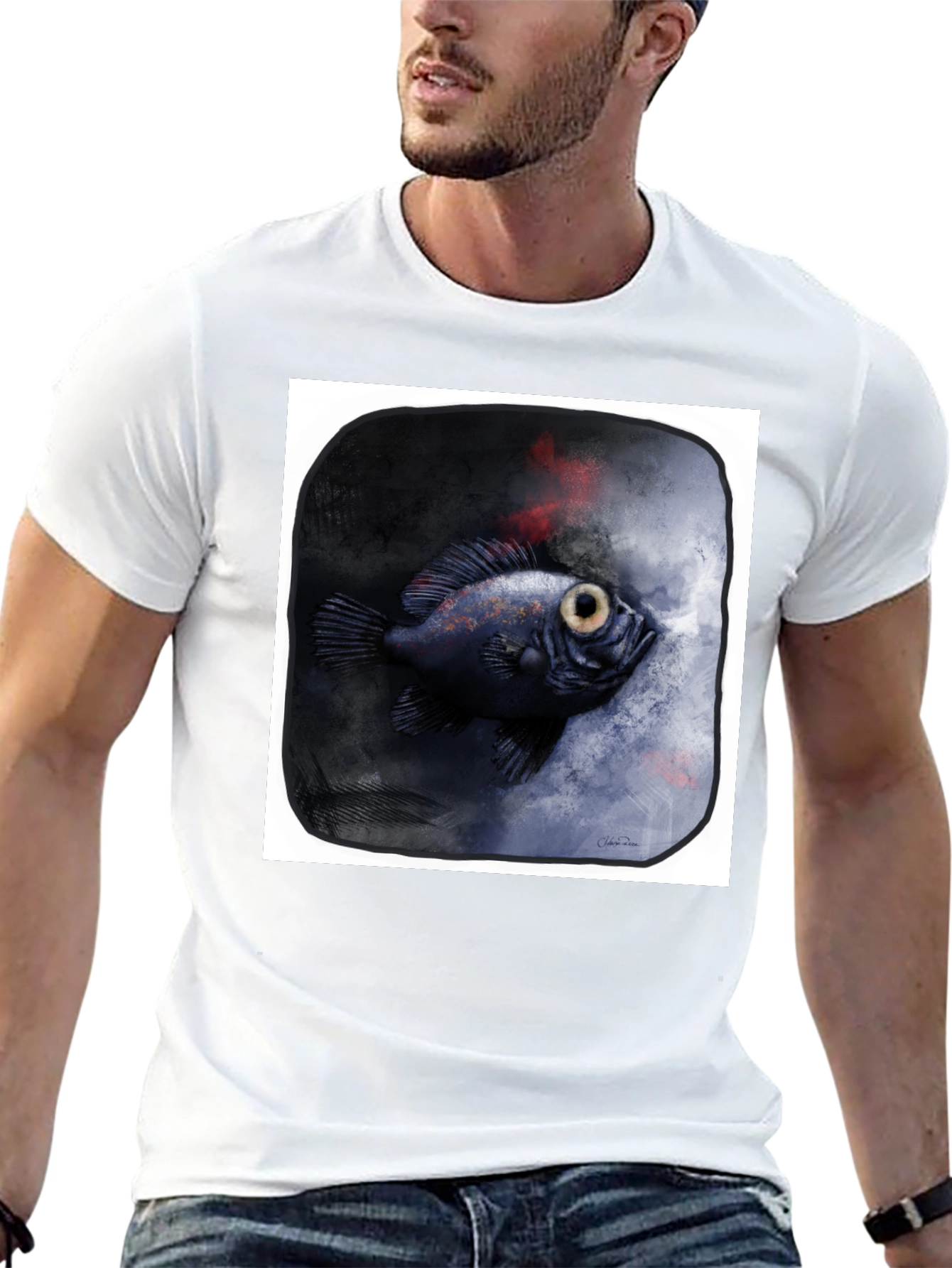 Unique Fish Graphic Black T-Shirt