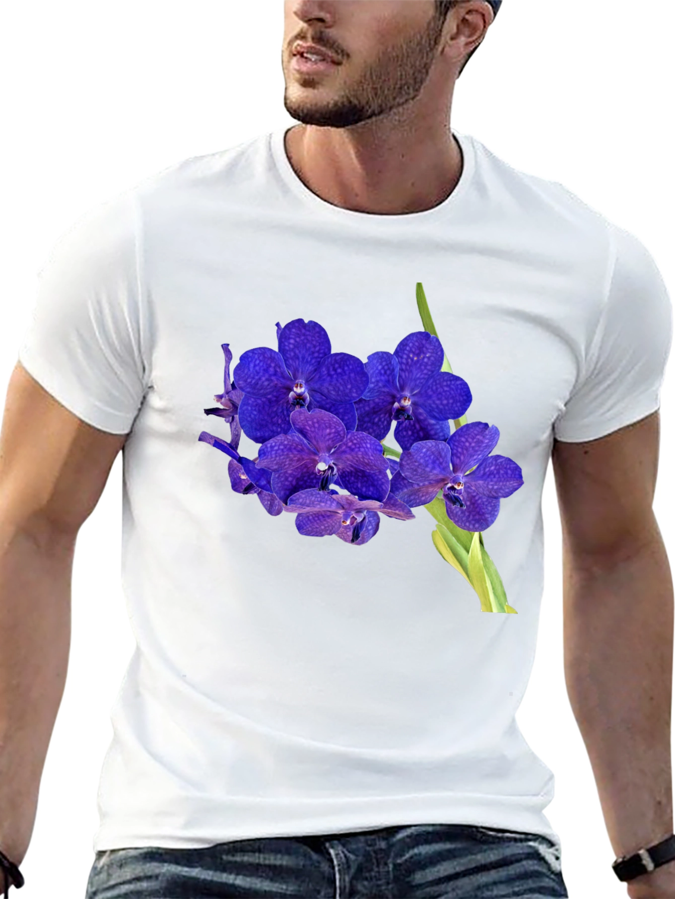Blue Orchid Graphic Black T-Shirt