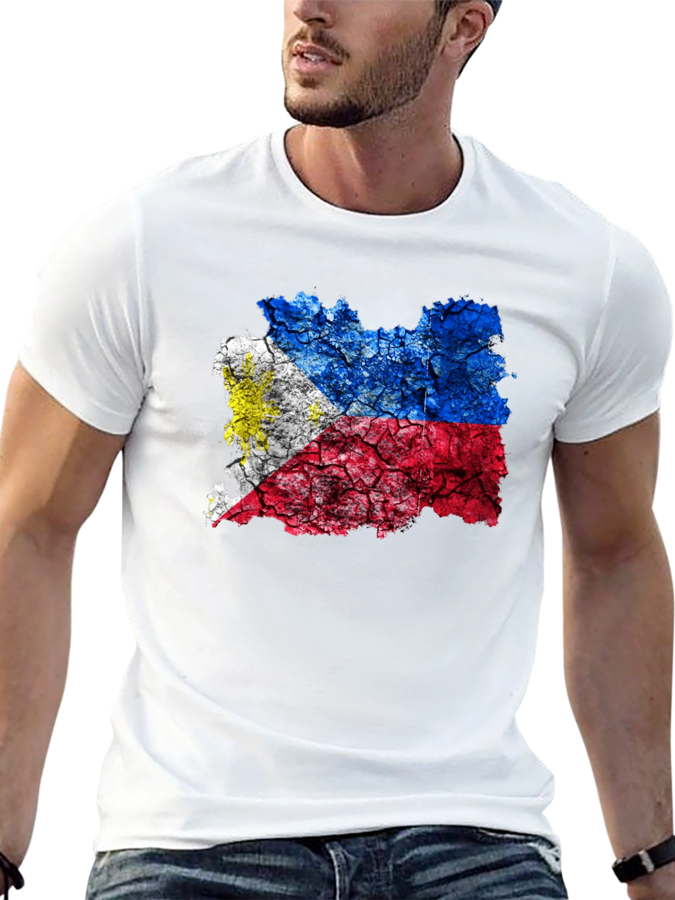 Philippines Flag Cracked T-Shirt - Black