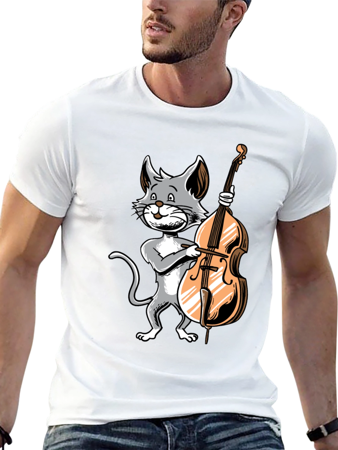 Cat Bass Player Graphic T-Shirt