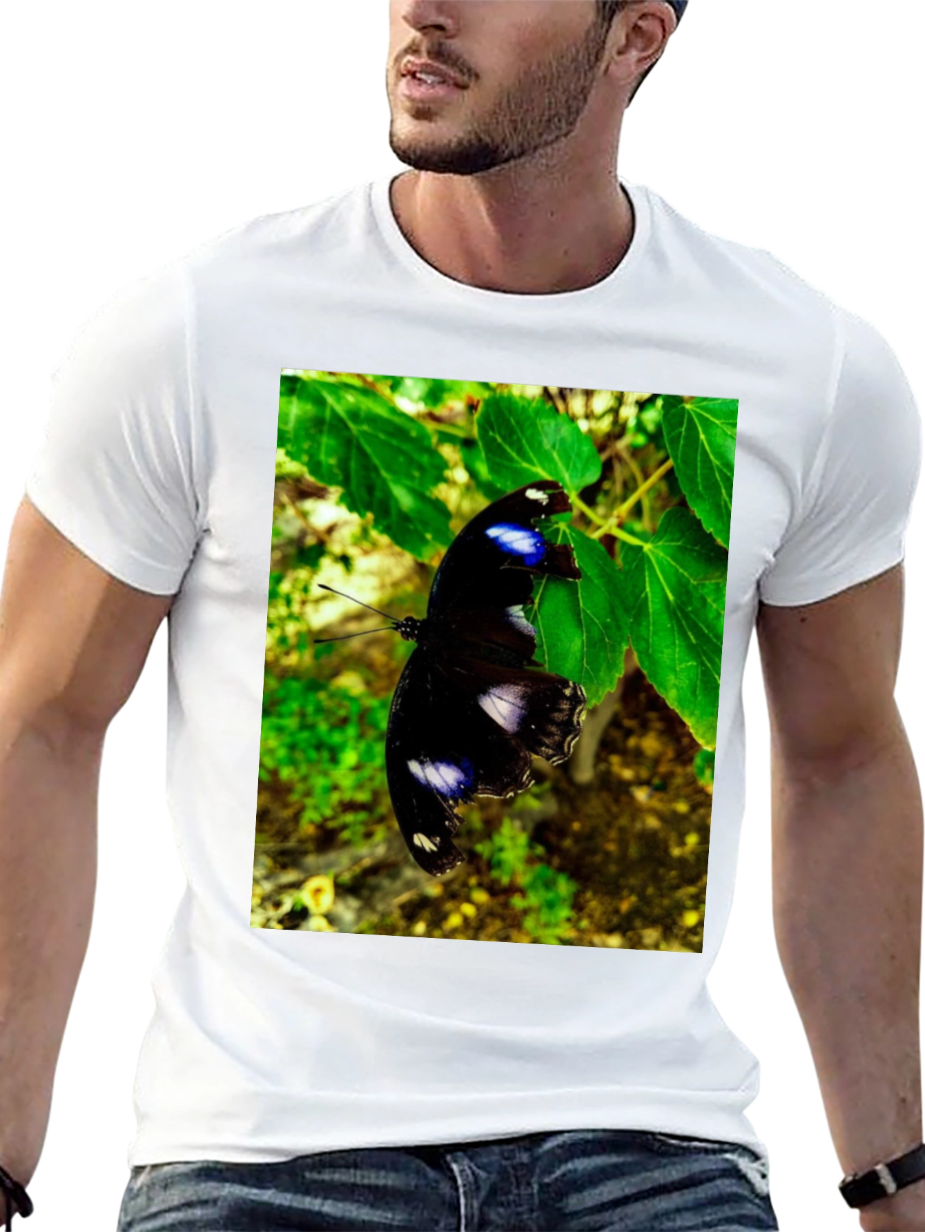 Butterfly Graphic T-Shirt - Black Nature Inspired