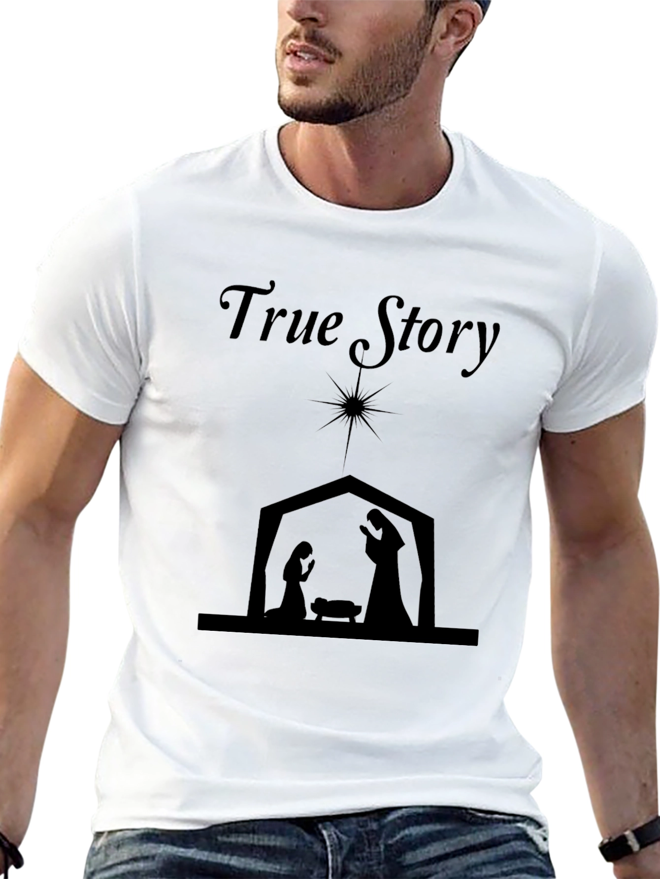 True Story Nativity Scene Black T-Shirt