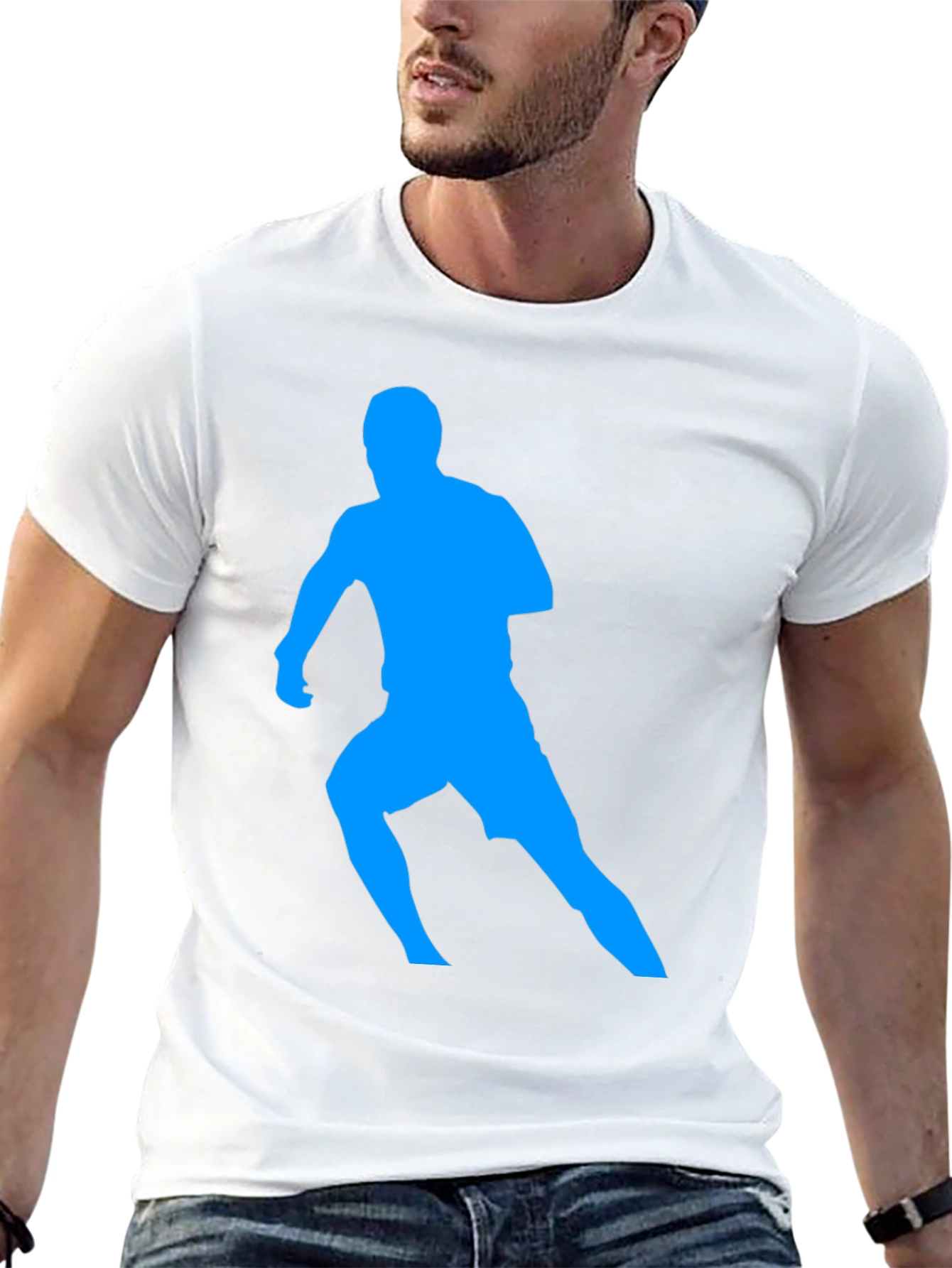 Mens Black T-Shirt with Blue Runner Design