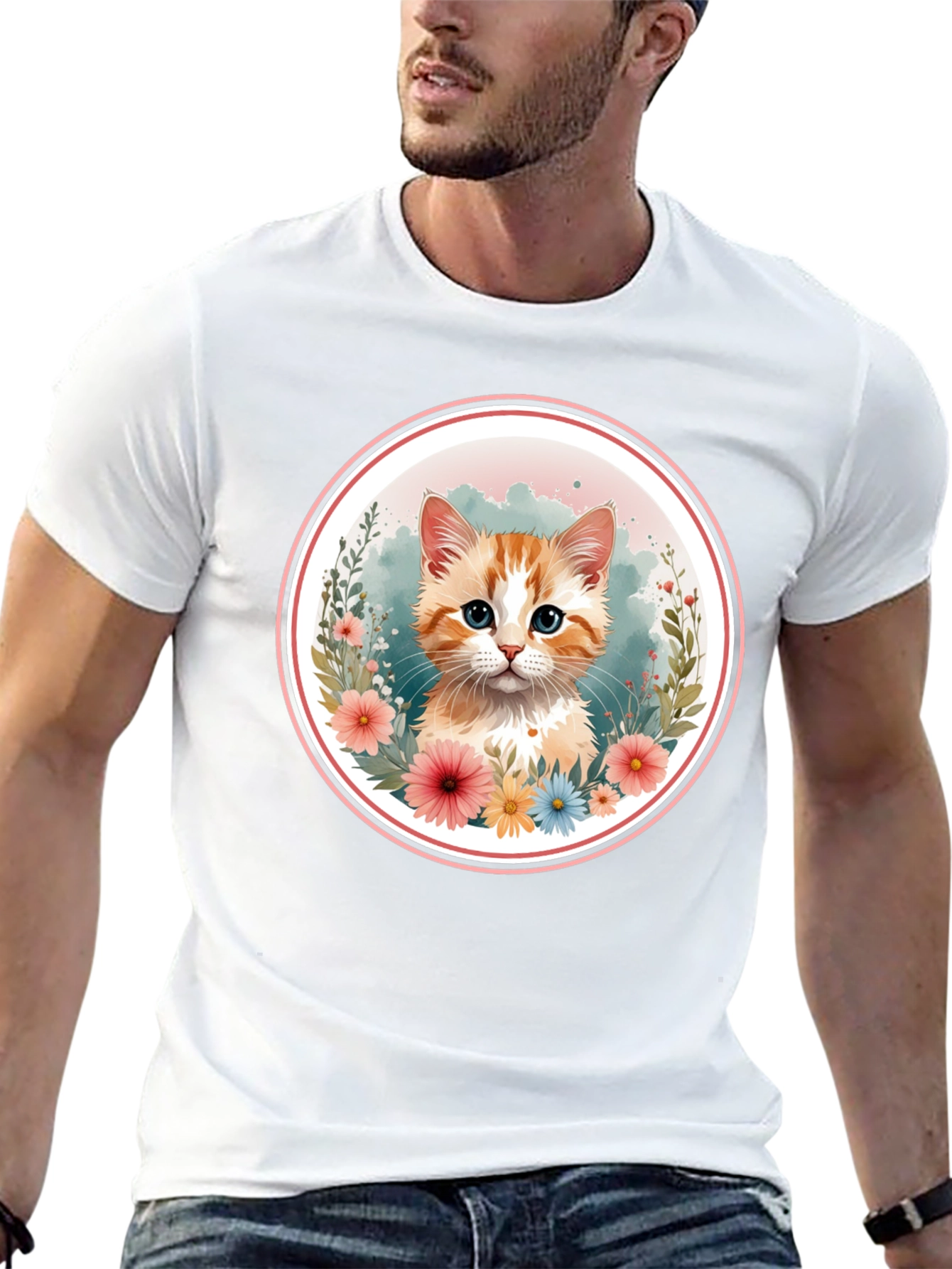 Cute Kitten Floral T-Shirt