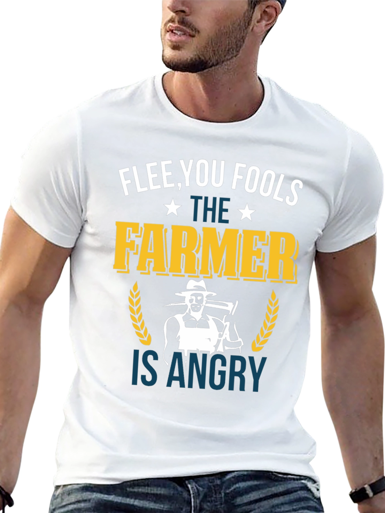 Flee You Fools Angry Farmer T-Shirt