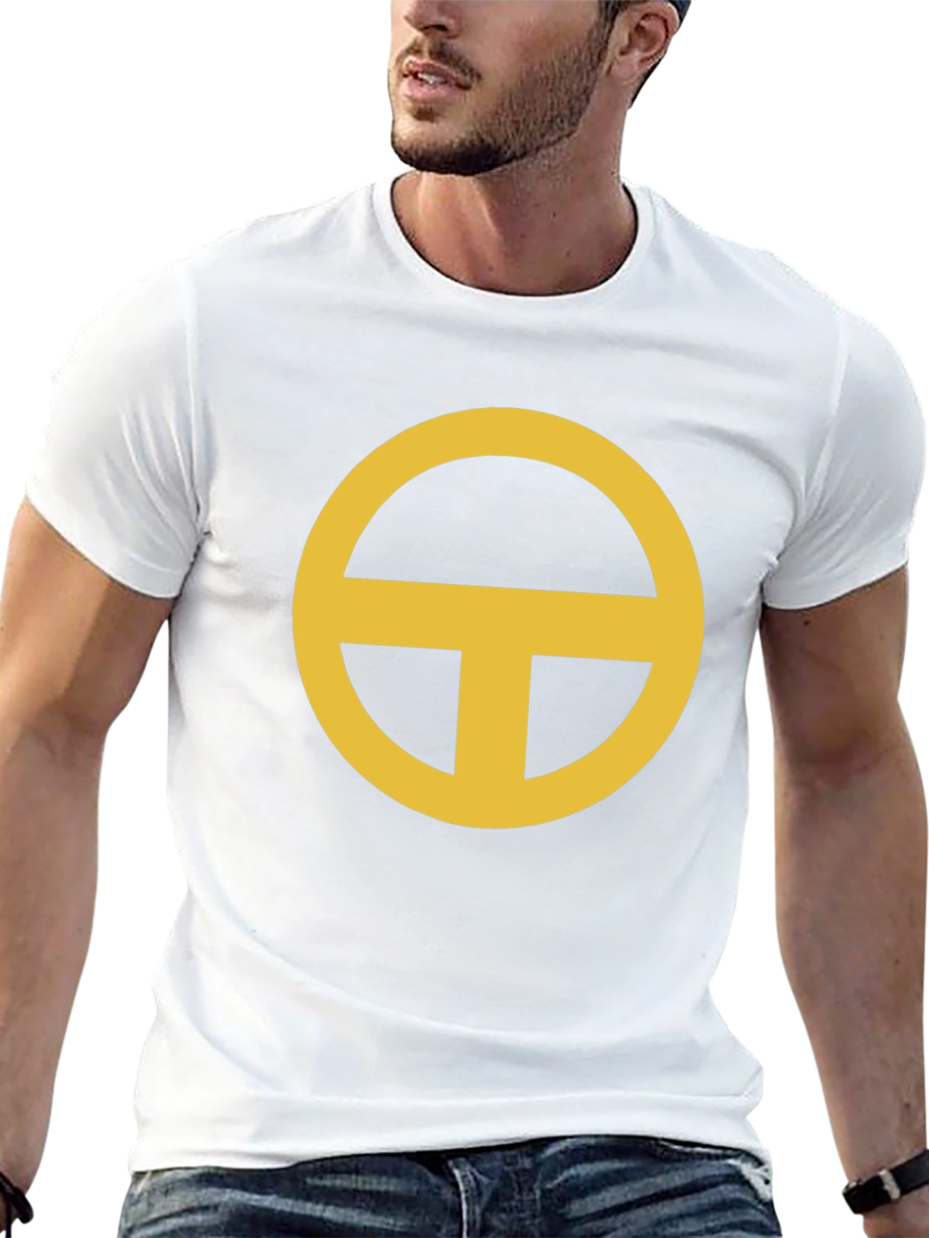 Minimalist Gold Circle-T Graphic Black T-Shirt