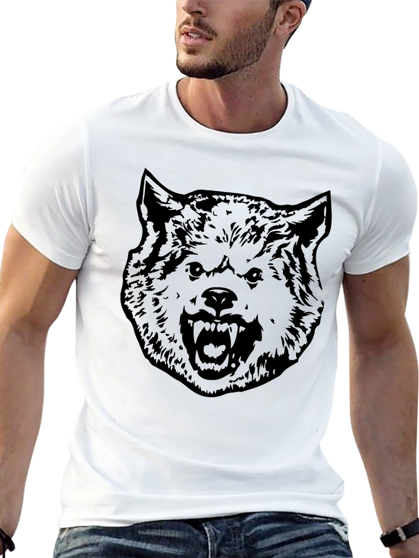 Mens Black Wolf Graphic Print T-Shirt