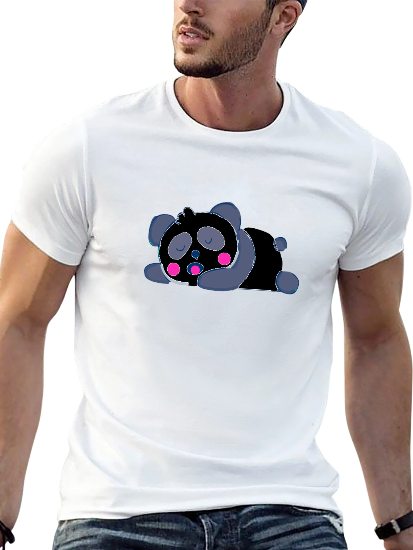 Cute Sleeping Panda Graphic T-Shirt - Black