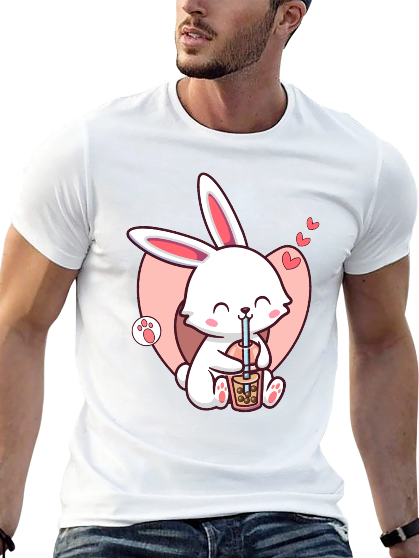 Cute Bunny Boba Black T-Shirt