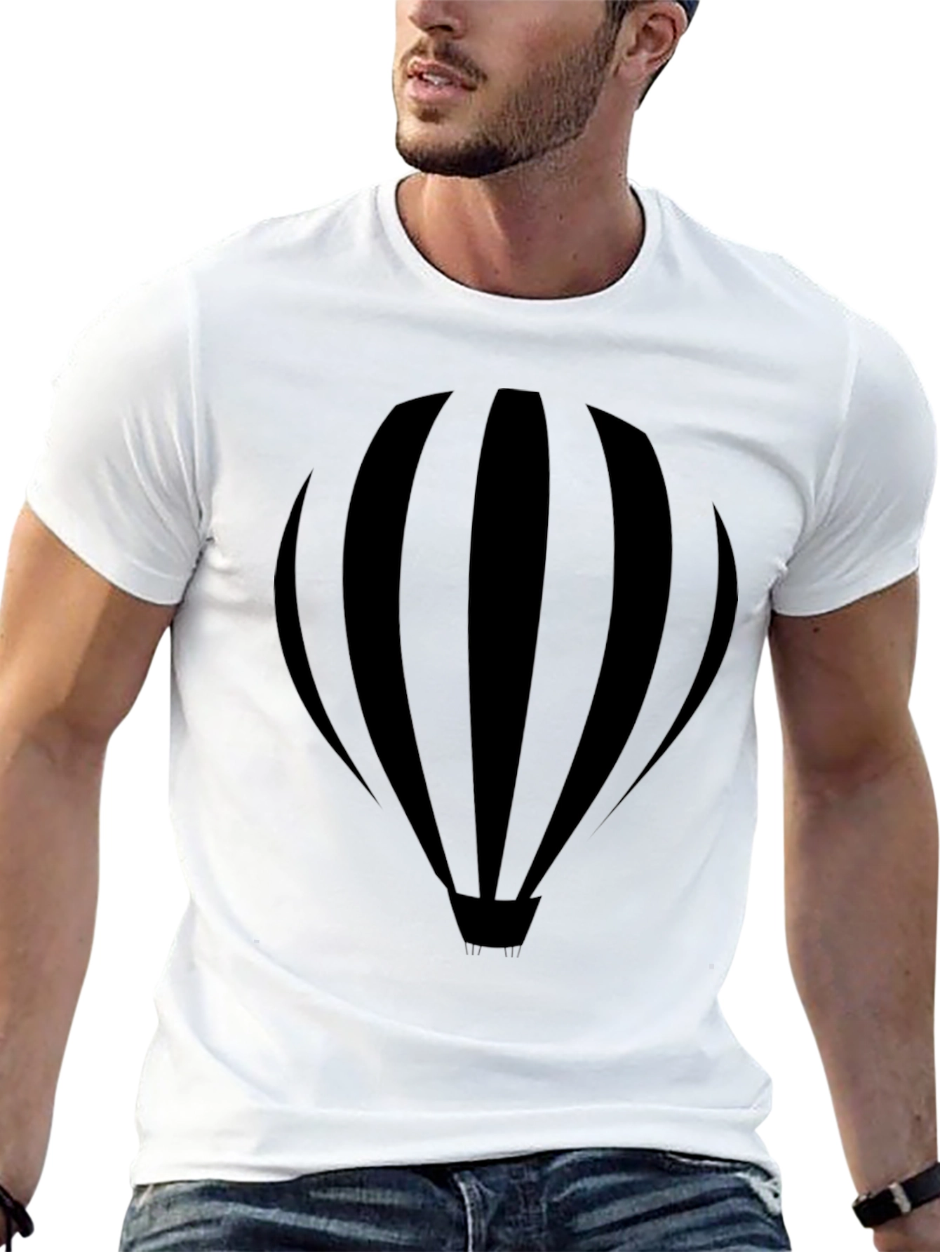 Black Hot Air Balloon Graphic Tee for Men