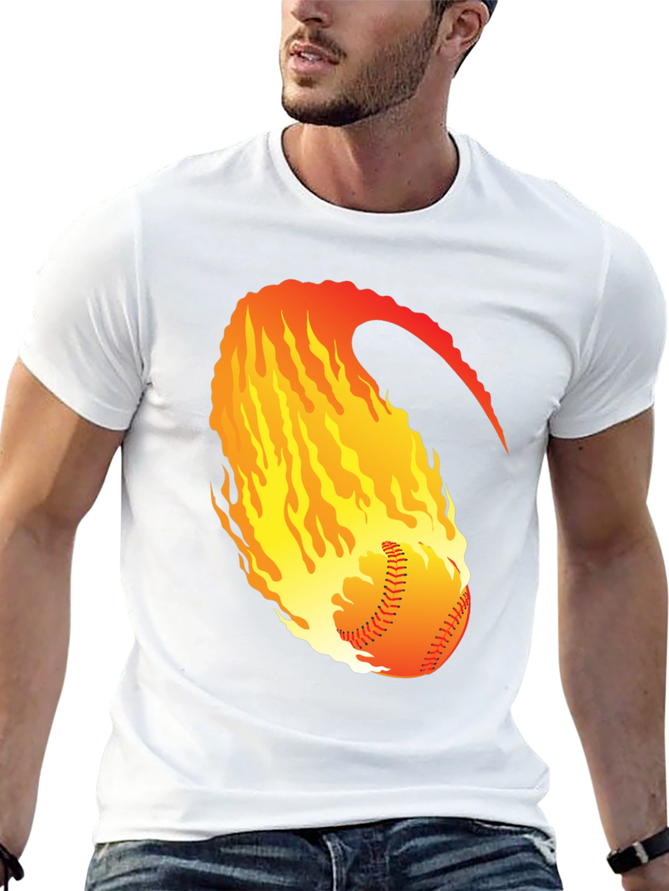 Fiery Baseball Graphic Tee - Black Cotton Shirt