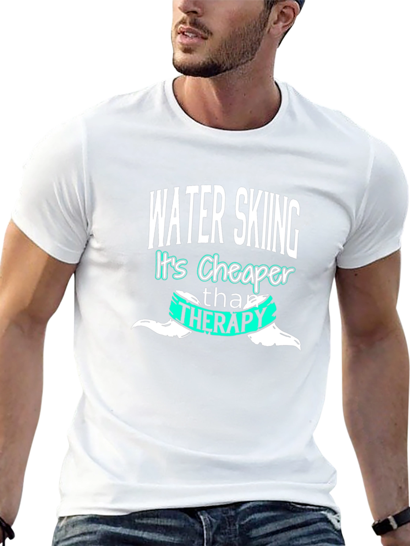 Water Skiing Cheaper Than Therapy Black T-Shirt