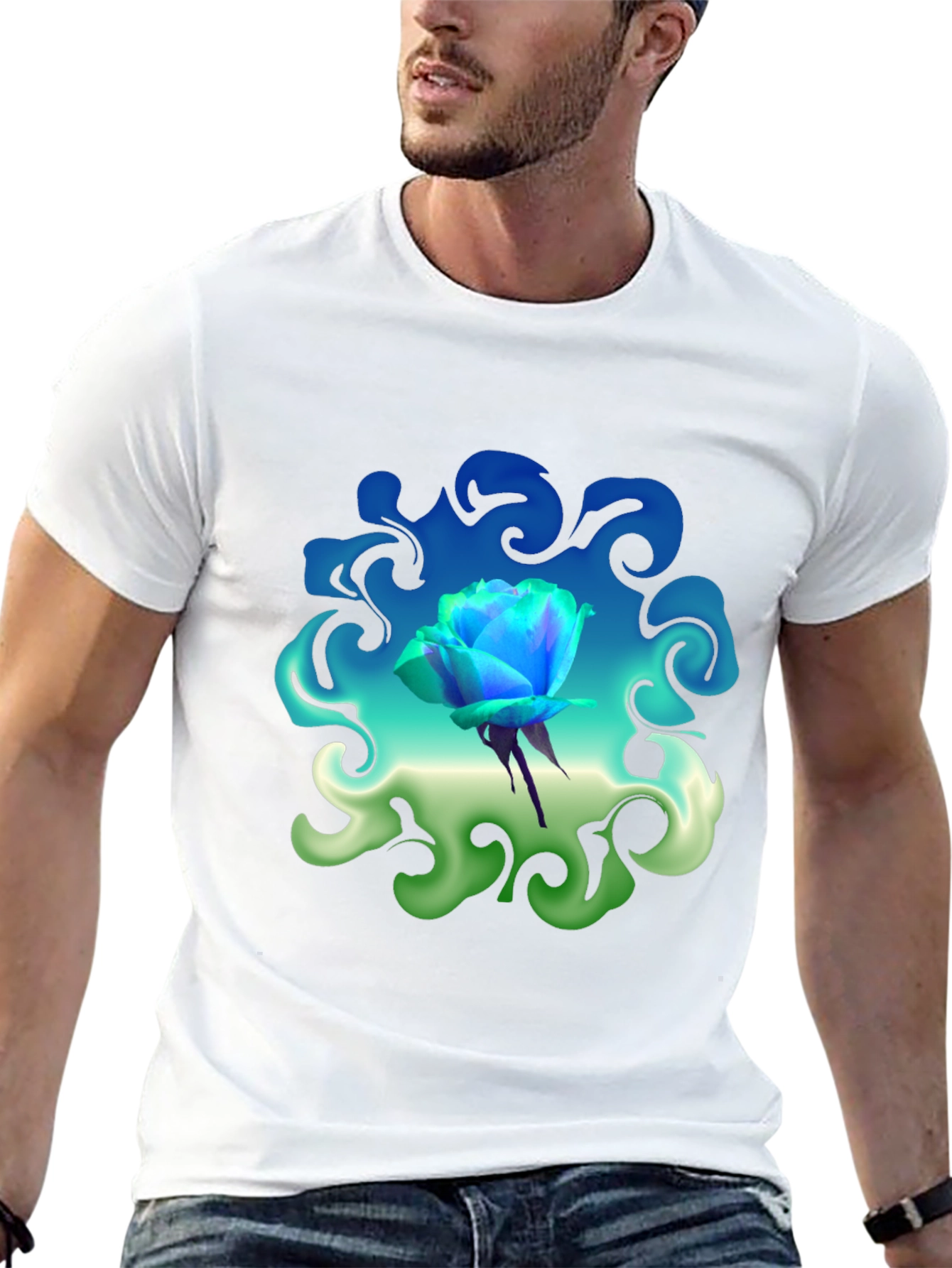 Blue Rose Graphic T-Shirt: Artistic Floral Design