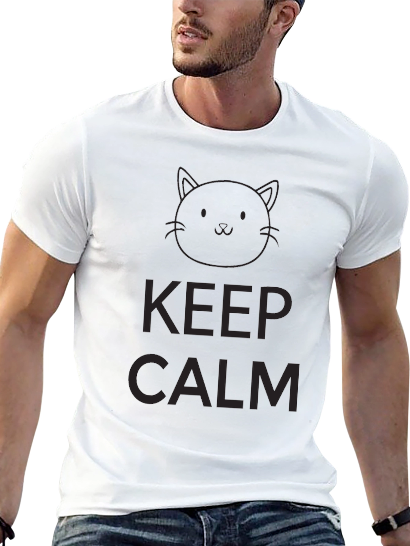 Keep Calm Cat Graphic T-Shirt - Black