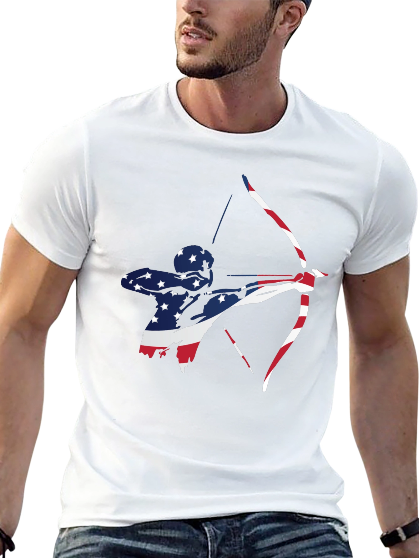 Patriotic Archer Graphic Tee - Black Cotton Blend