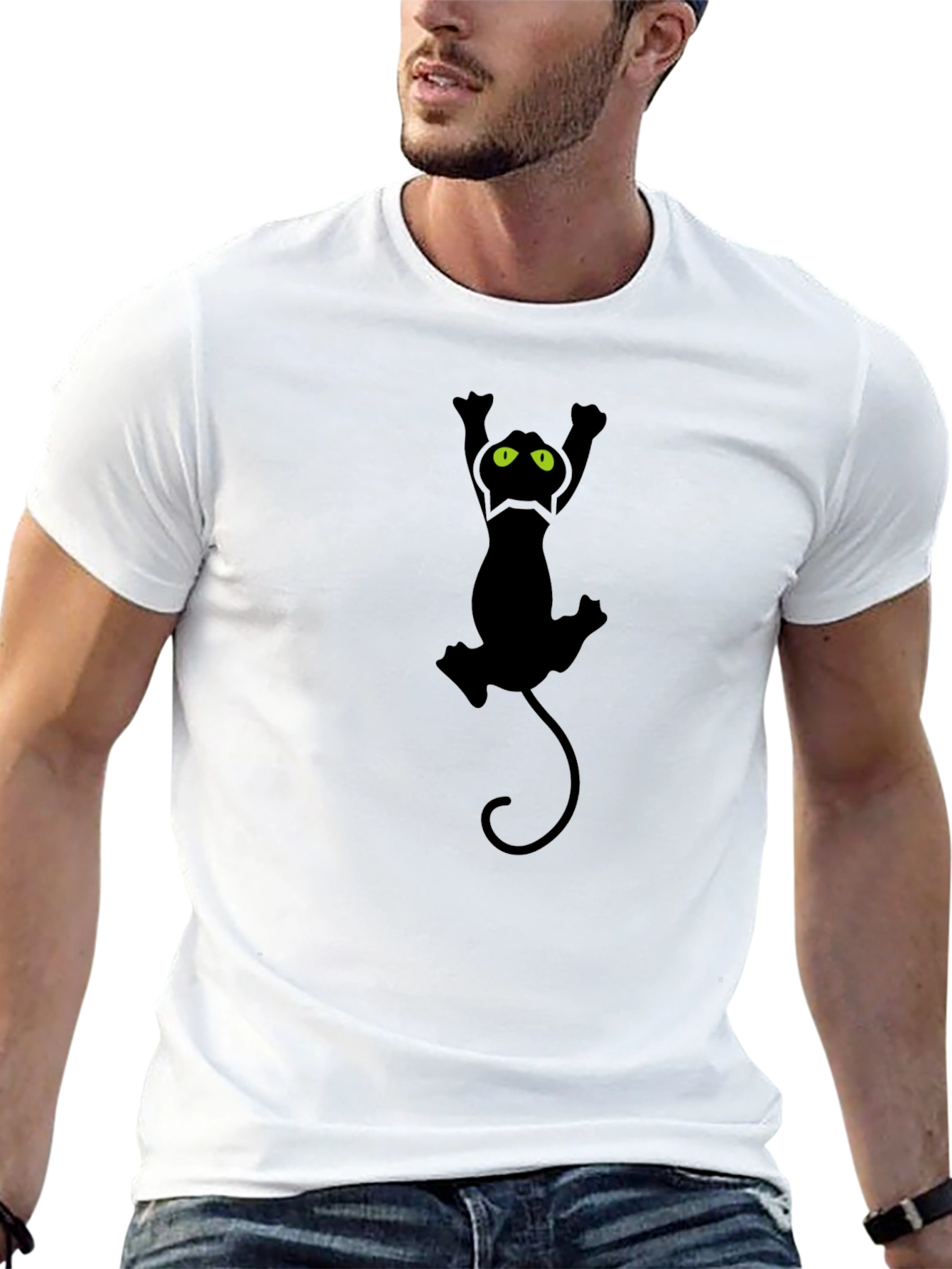 Black Cat Graphic Tee - Mens Casual Shirt