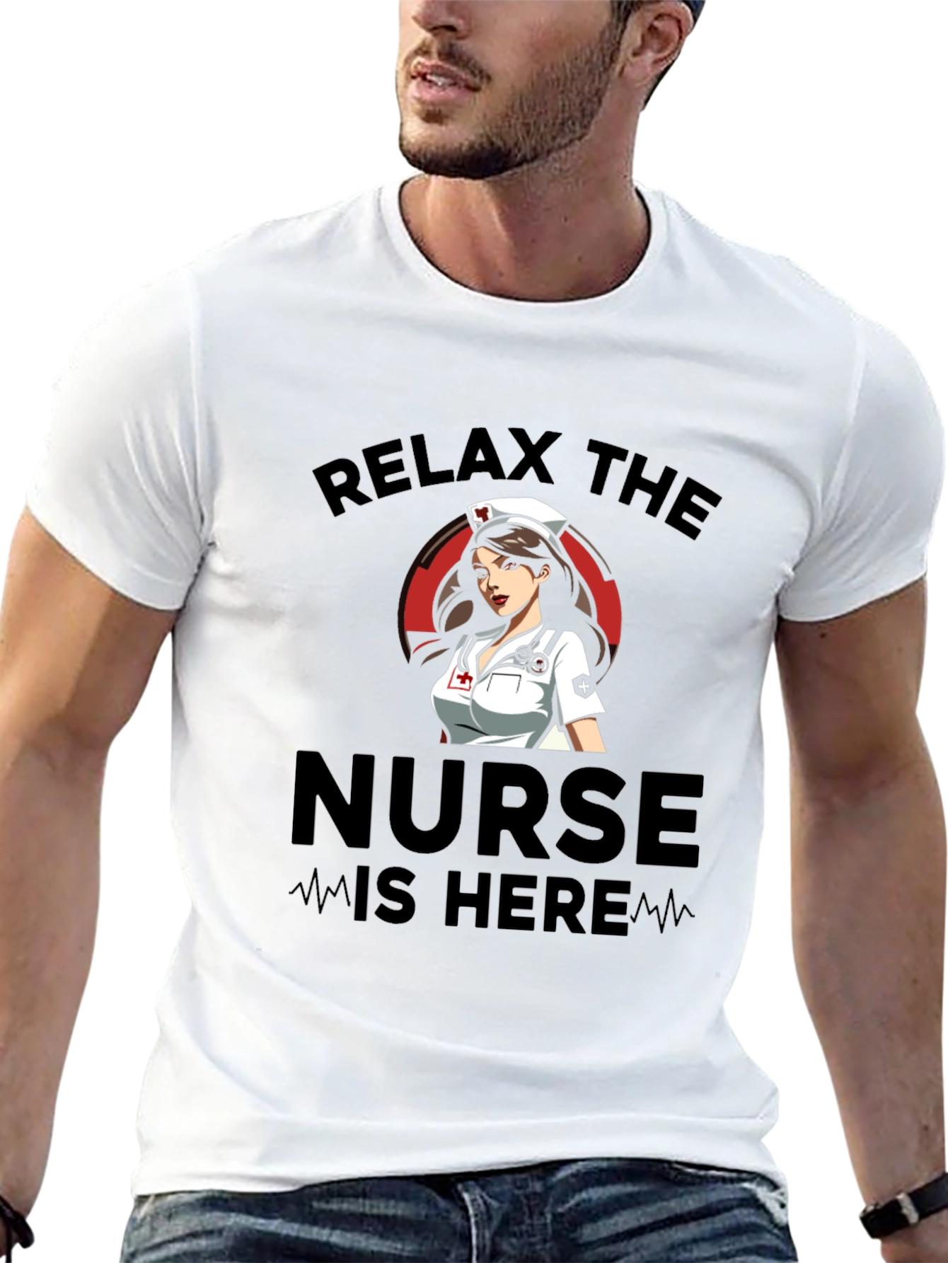 Relax The Nurse Is Here Black Graphic T-Shirt