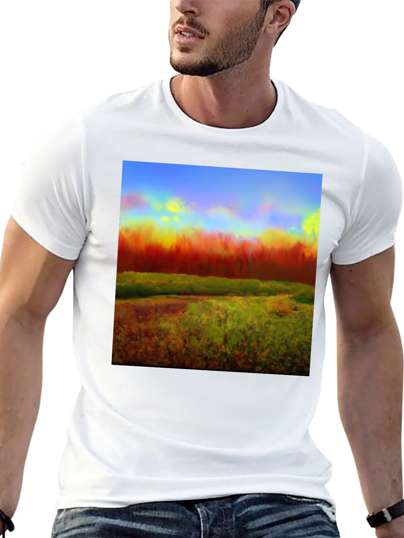 Abstract Landscape Graphic Tee - Black Cotton Blend