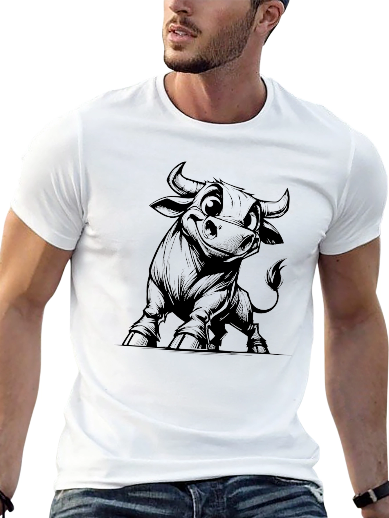 Bull Cartoon Graphic Black T-Shirt
