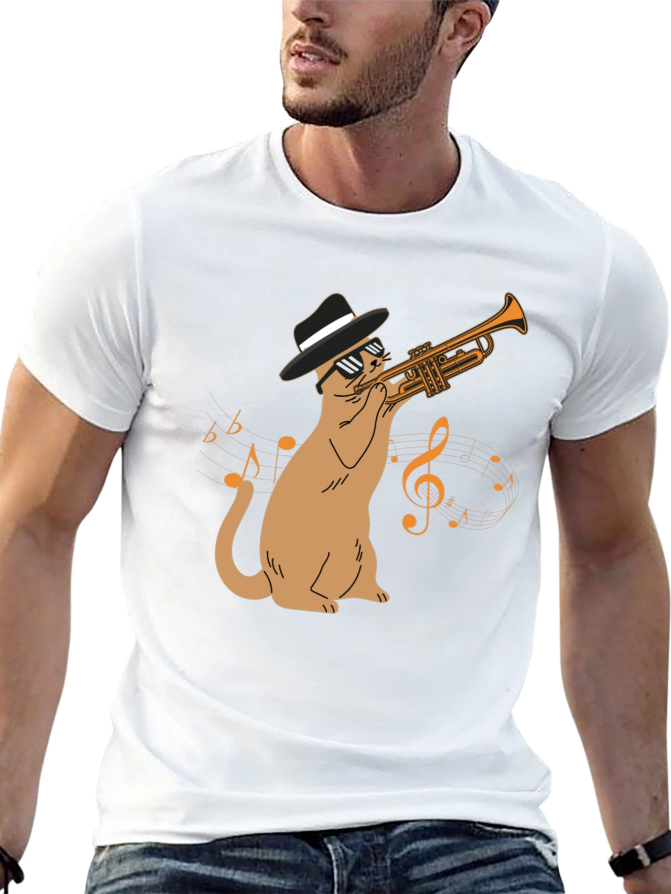 Cool Cat Trumpet Player T-Shirt - Black