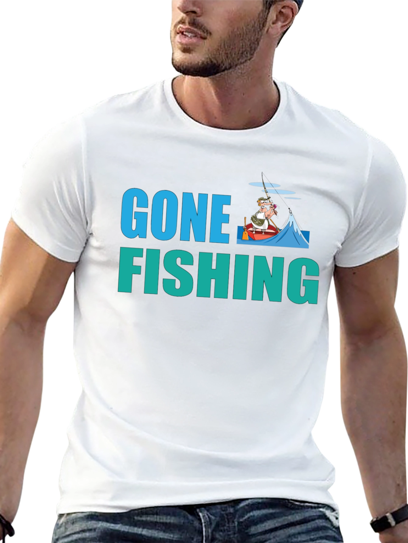 Gone Fishing Graphic Tee - Black Cotton T-Shirt