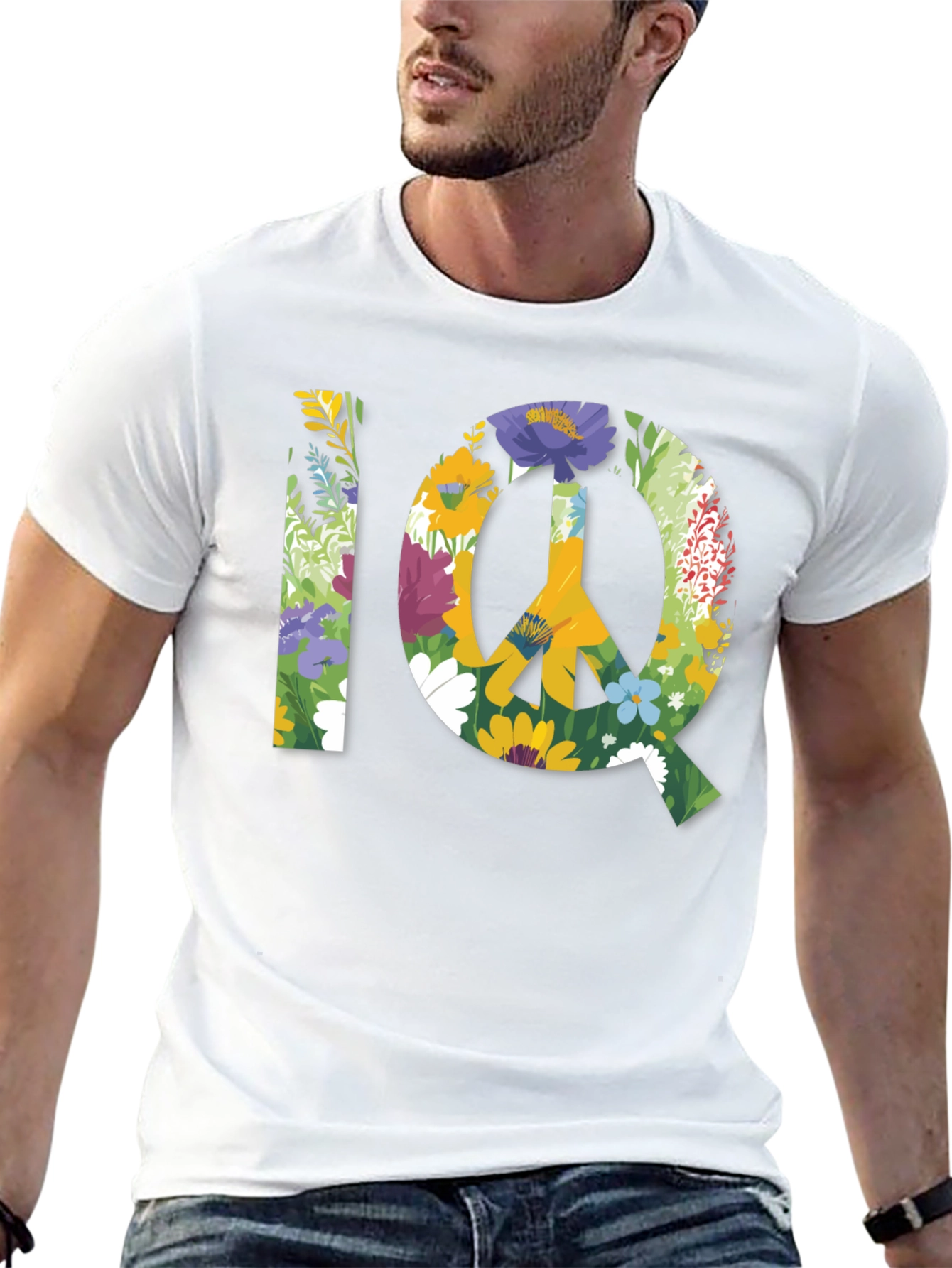 Floral IQ Peace Sign Graphic T-Shirt