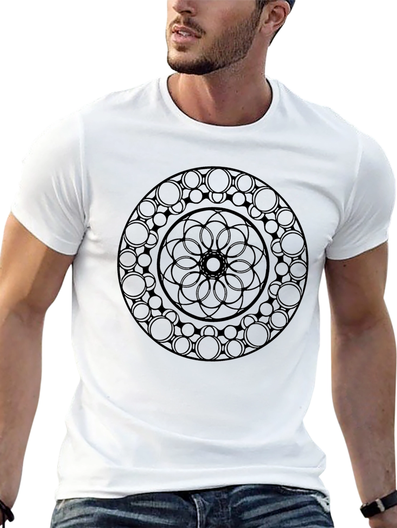 Black Mandala Graphic Tee - Stylish Round Design