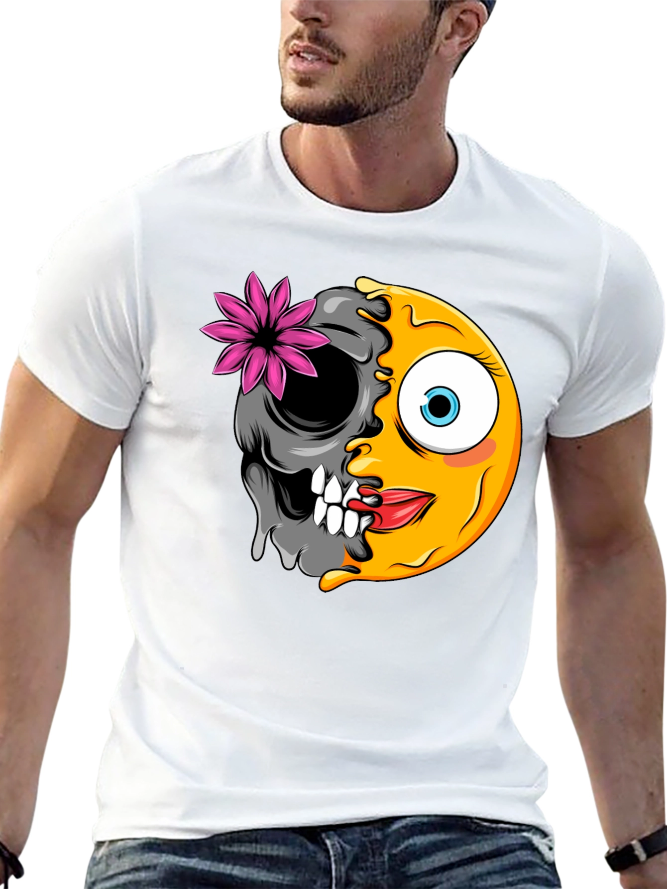 Emoji Skull Graphic Tee - Black Cotton T-Shirt