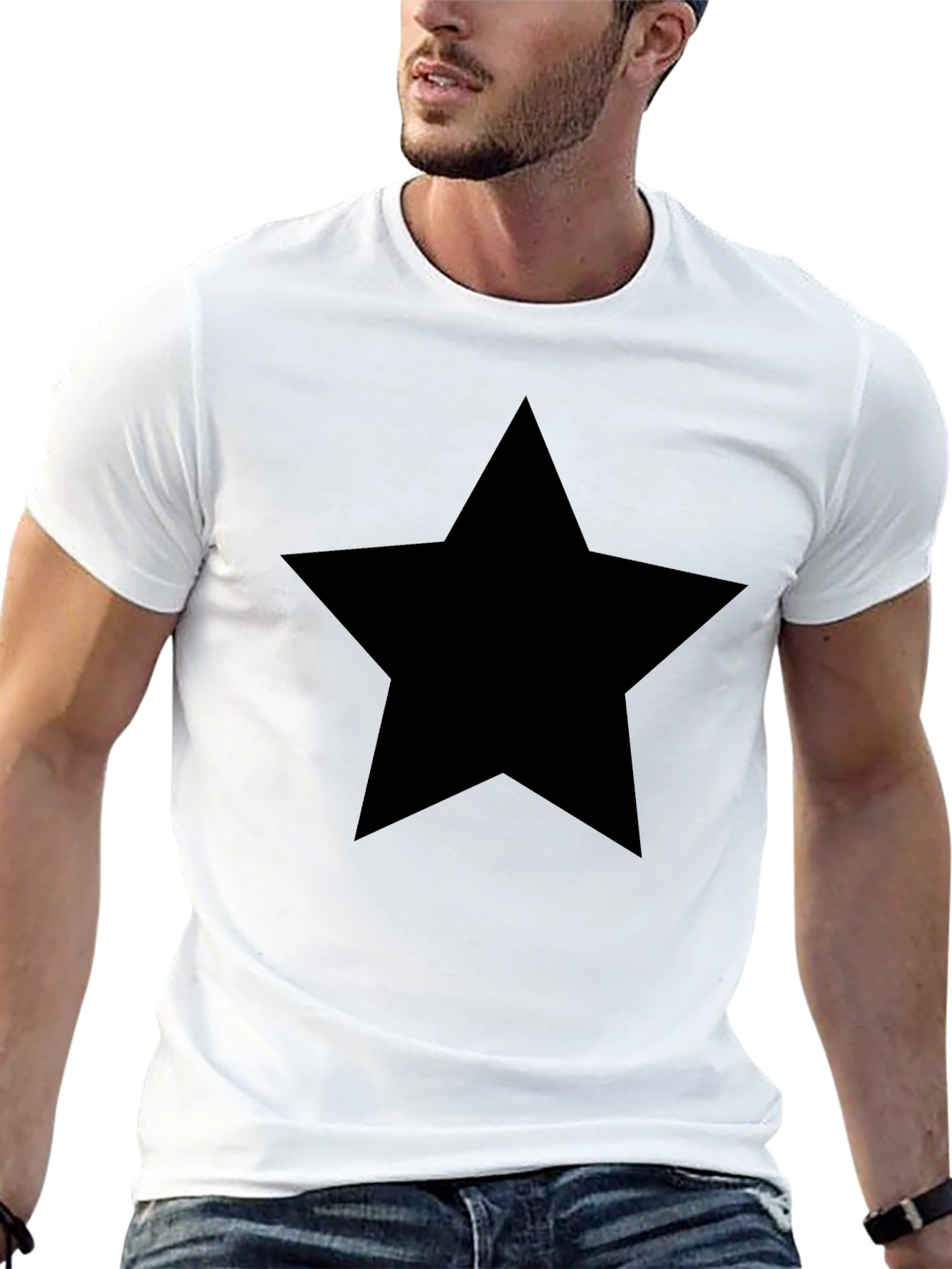 Bold Star Graphic Tee - Black Cotton T-Shirt