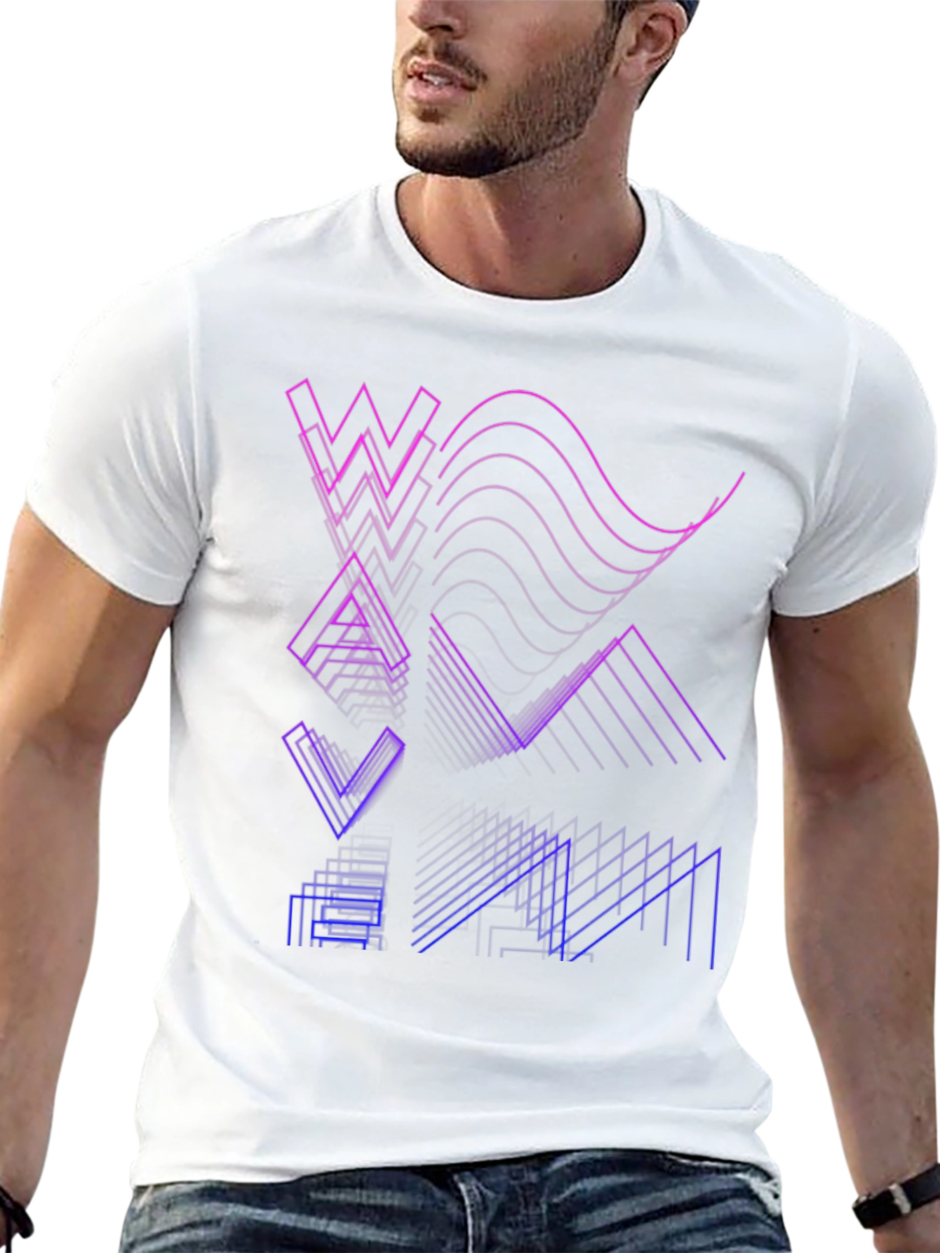 Abstract Geometric Line Art Mens Black T-Shirt