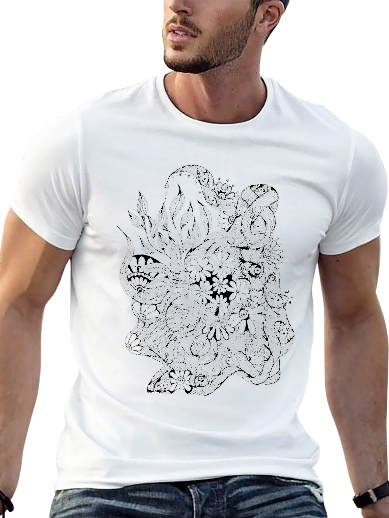 Abstract Floral Graphic Black T-Shirt