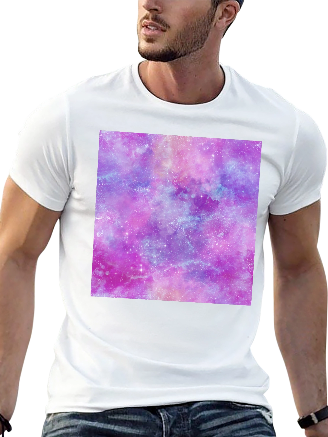 Galaxy Print Tee - Trendy Crew Neck T-Shirt