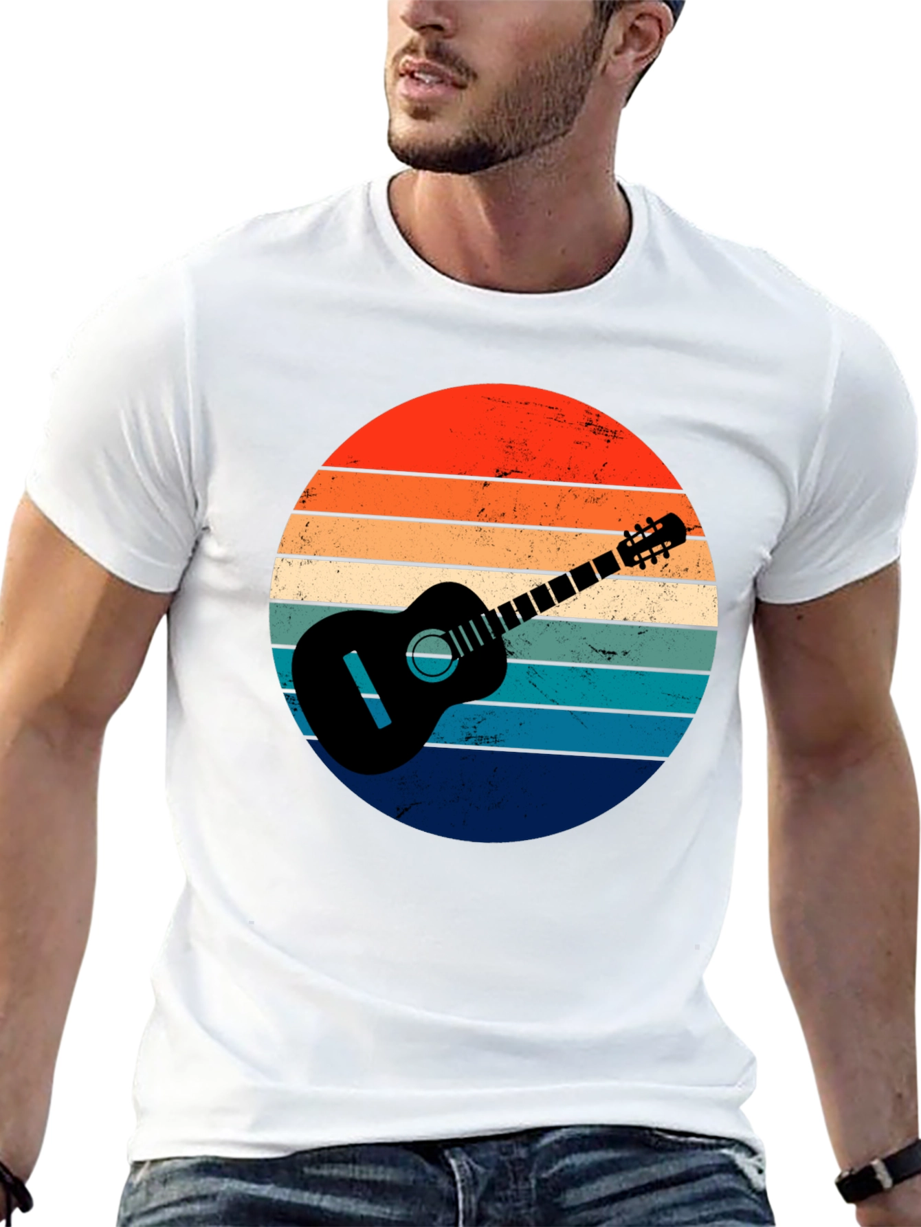 Retro Guitar Sunset Graphic Tee - Music Lover Shirt