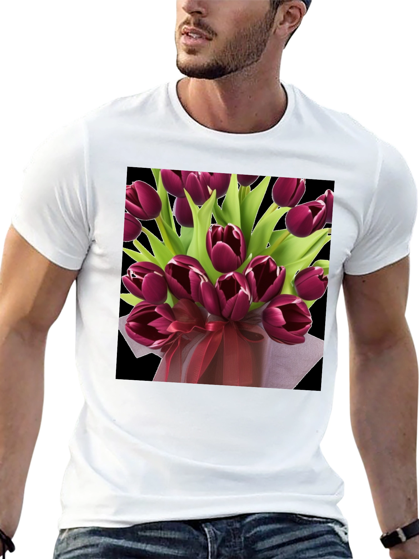 Tulip Bouquet Graphic Tee - Elegant Floral Design