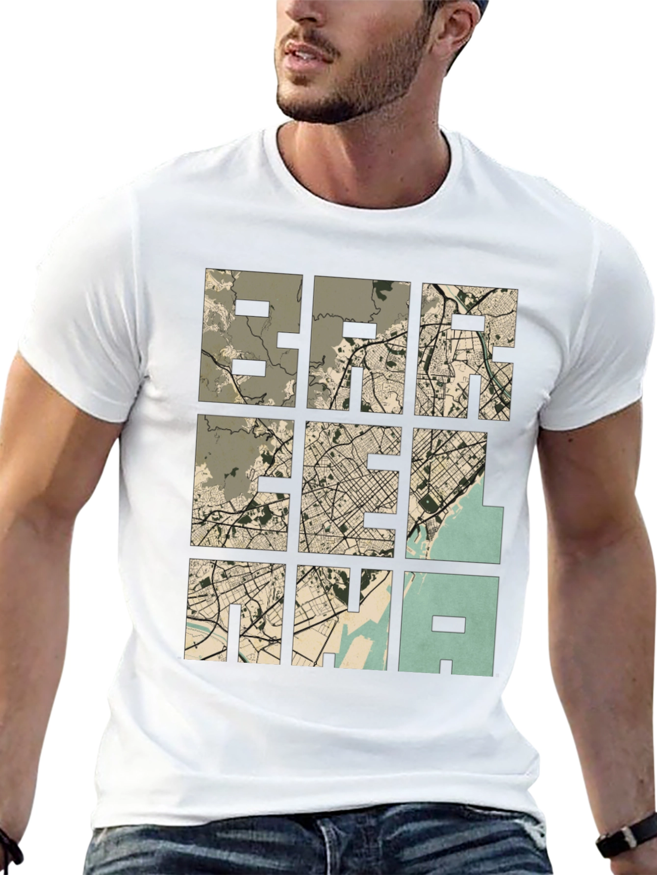 Unique Map Grid Graphic Tee - Black