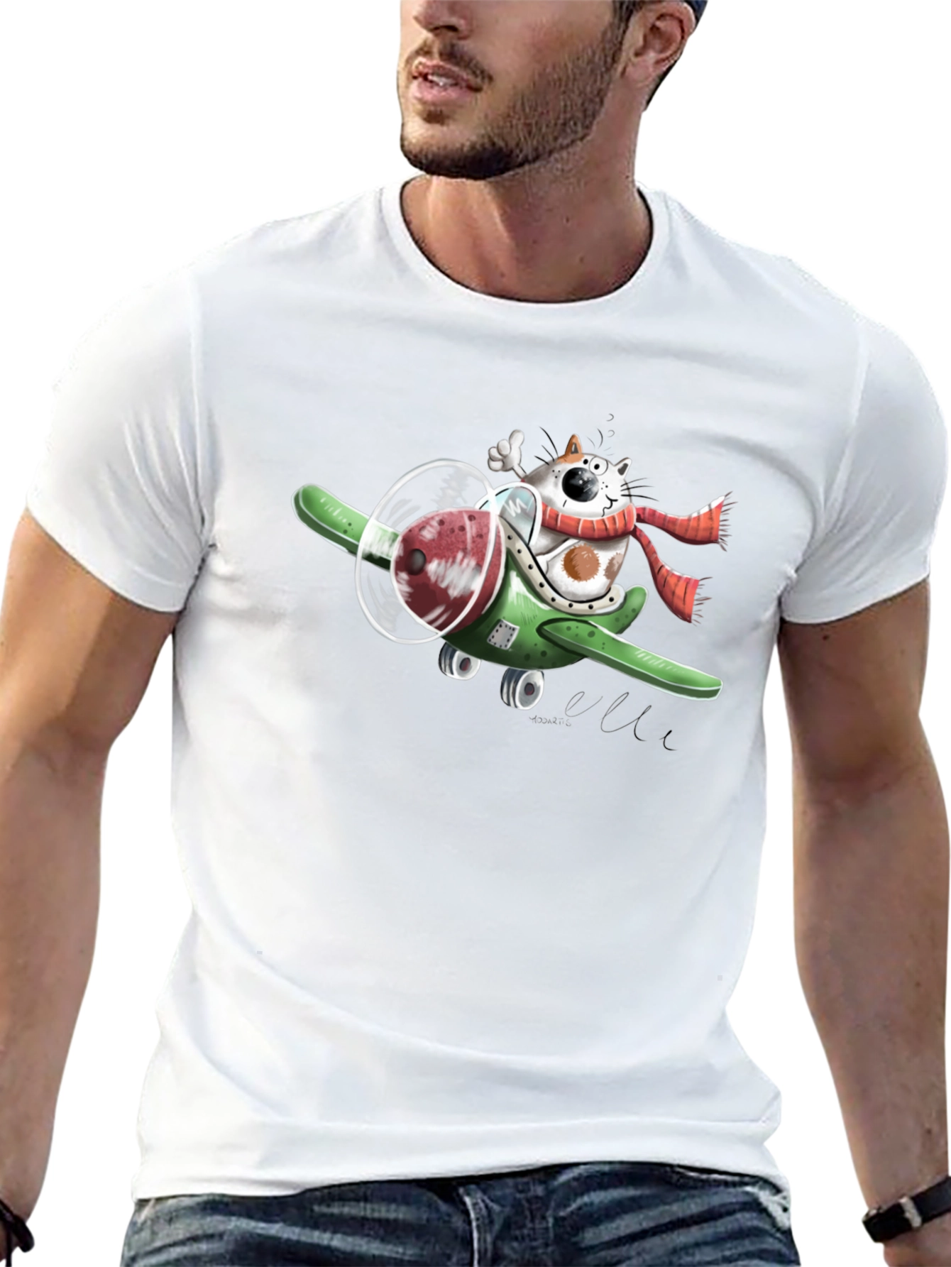 Cat Pilot T-Shirt - Quirky Cartoon Graphic Tee