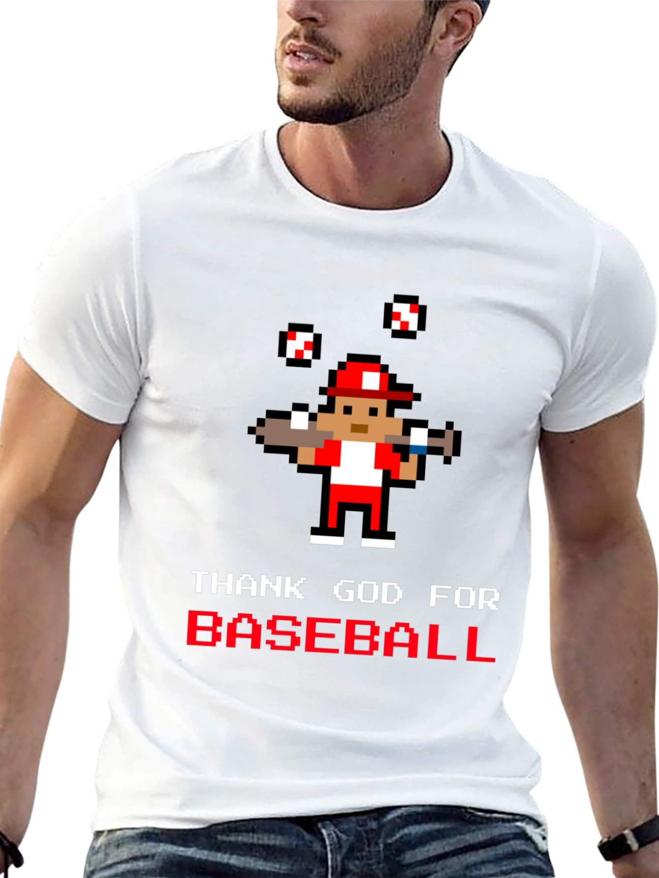 Thank God for Baseball Pixel Art T-Shirt