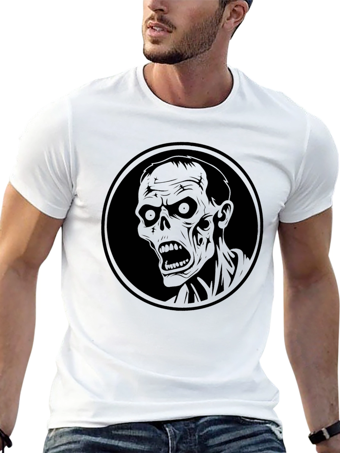 Zombie Head Graphic Print Mens Black T-Shirt