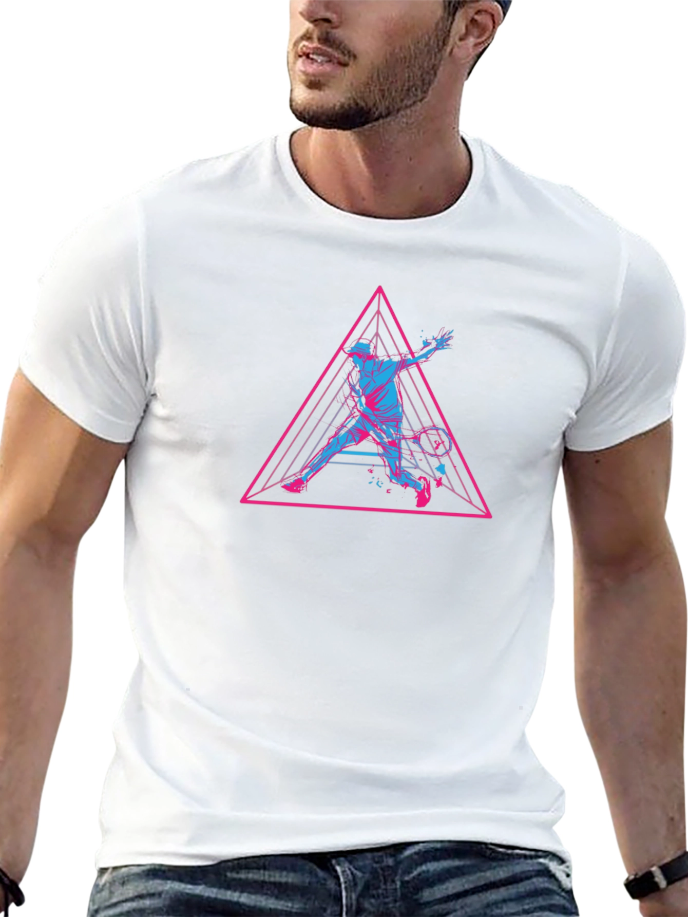 Retro Tennis T-Shirt - Geometric Player Design