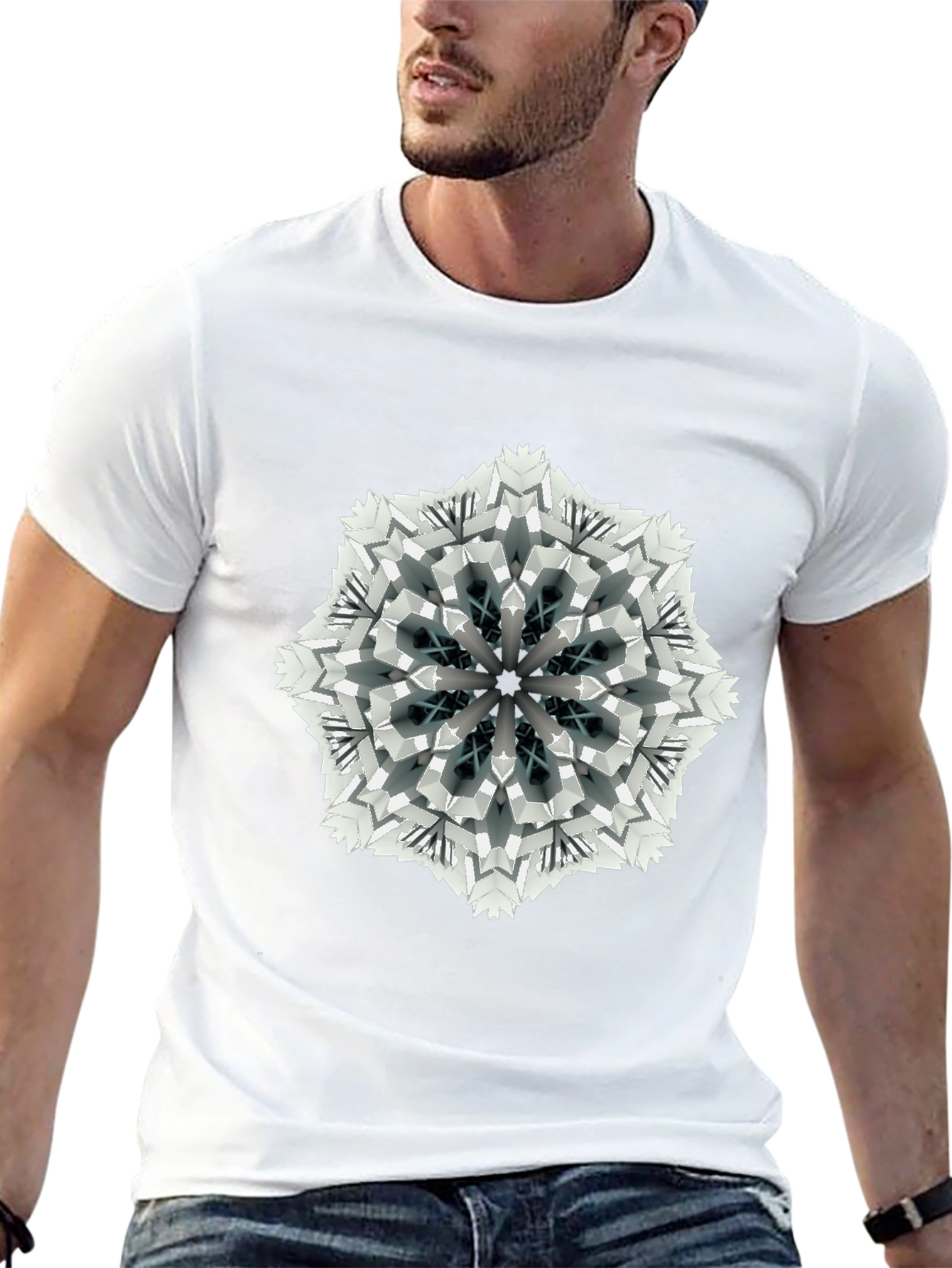 Geometric Mandala Print Black T-Shirt