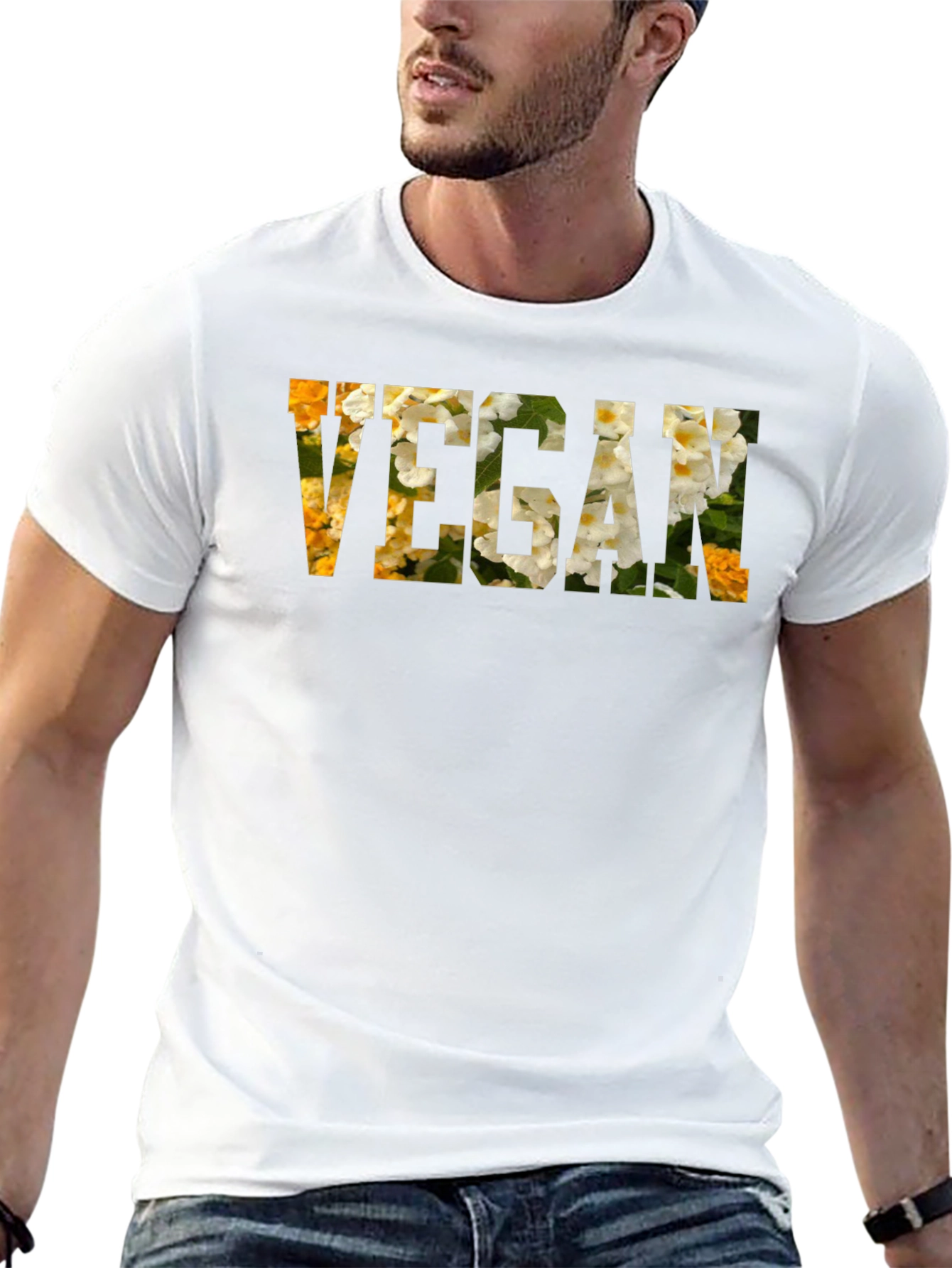 Vegan Floral Letter Print T-Shirt