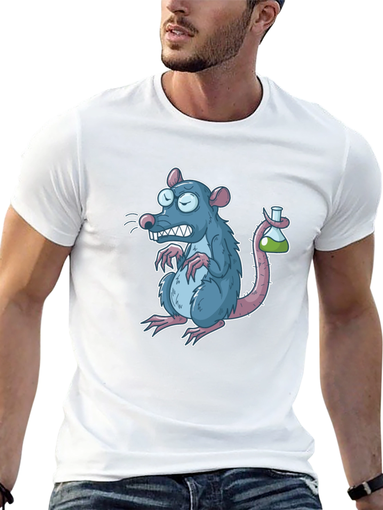 Cartoon Rat with Test Tube Black T-Shirt