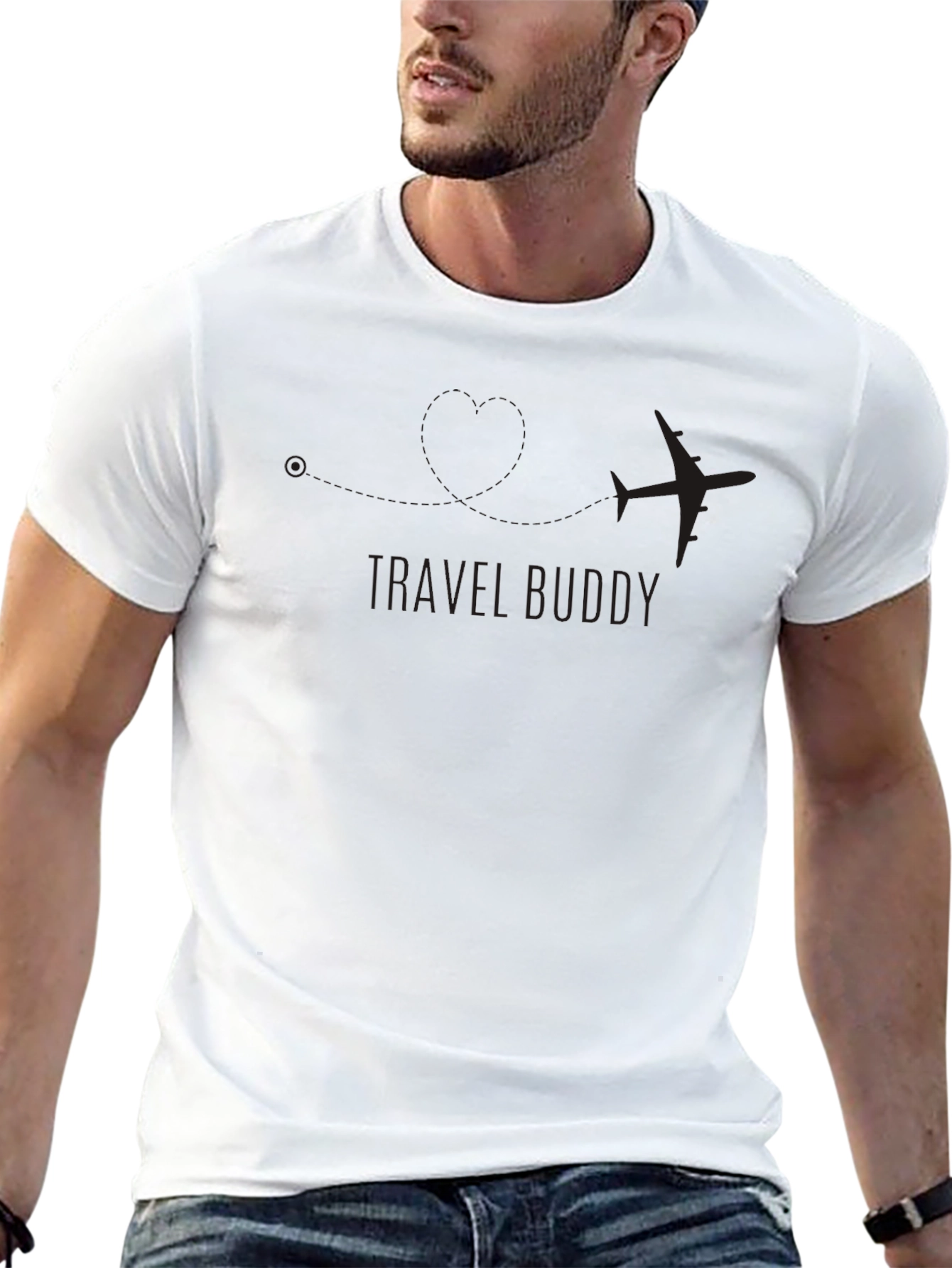 Travel Buddy Black T-Shirt - Airplane Graphic