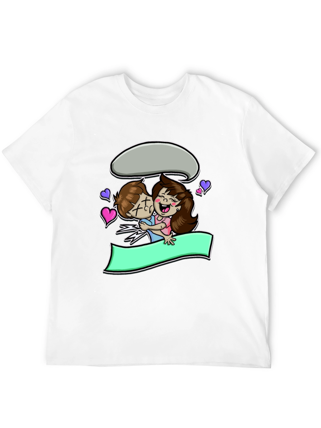 Cartoon Couple Hug Black T-Shirt