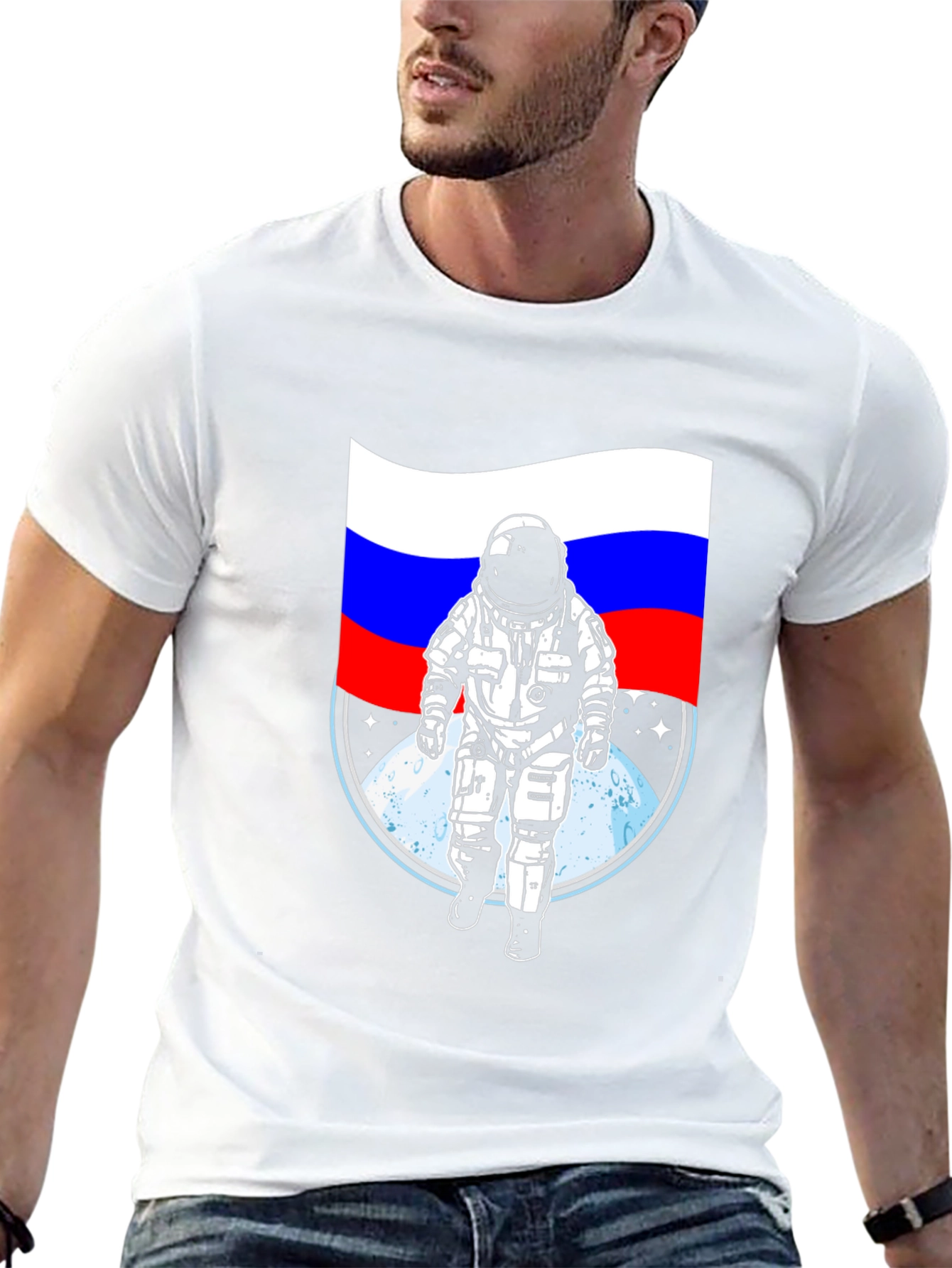 Russian Flag Astronaut T-Shirt - Space Adventure Tee