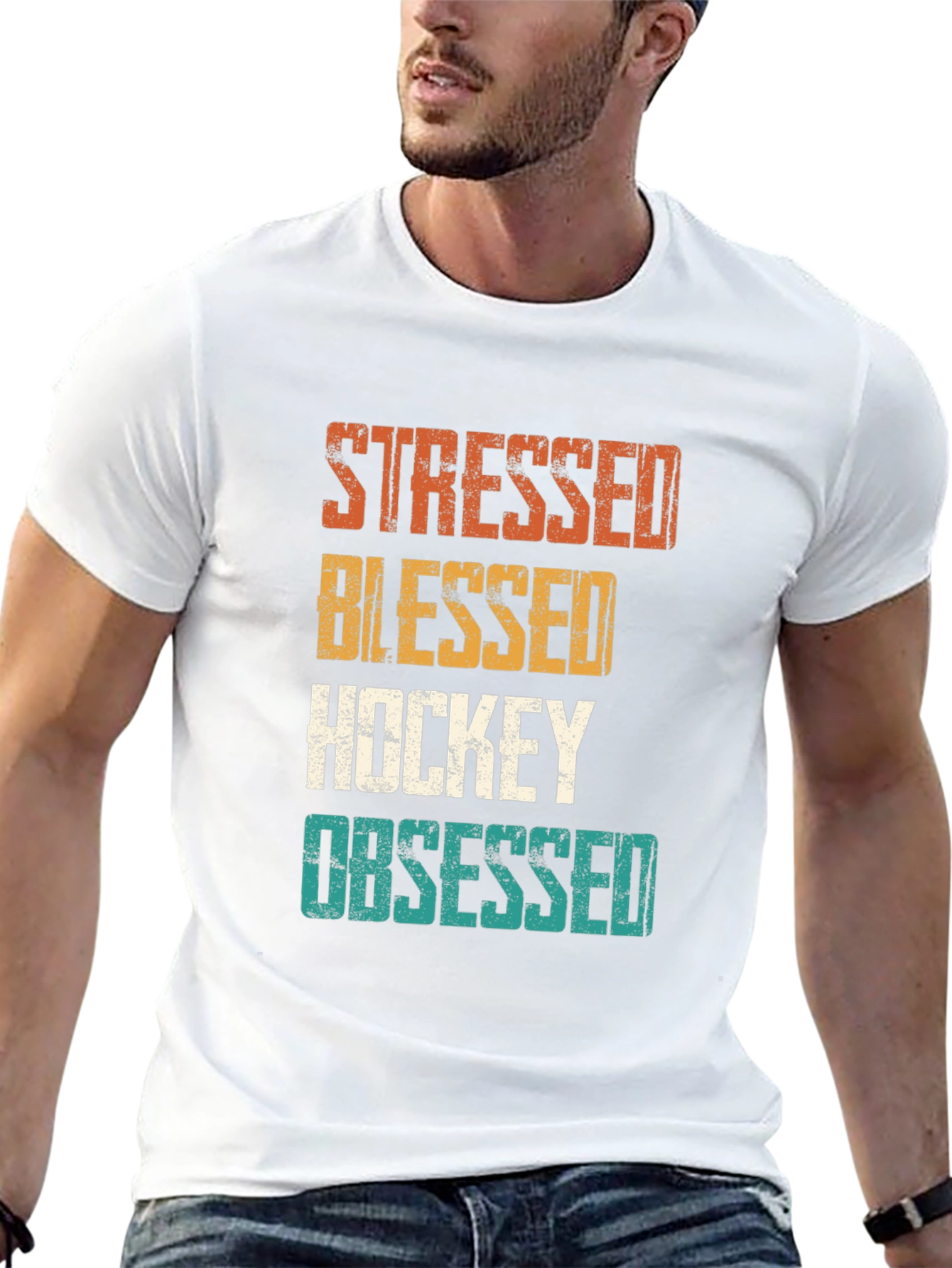Stressed Blessed Hockey Obsessed Graphic Tee