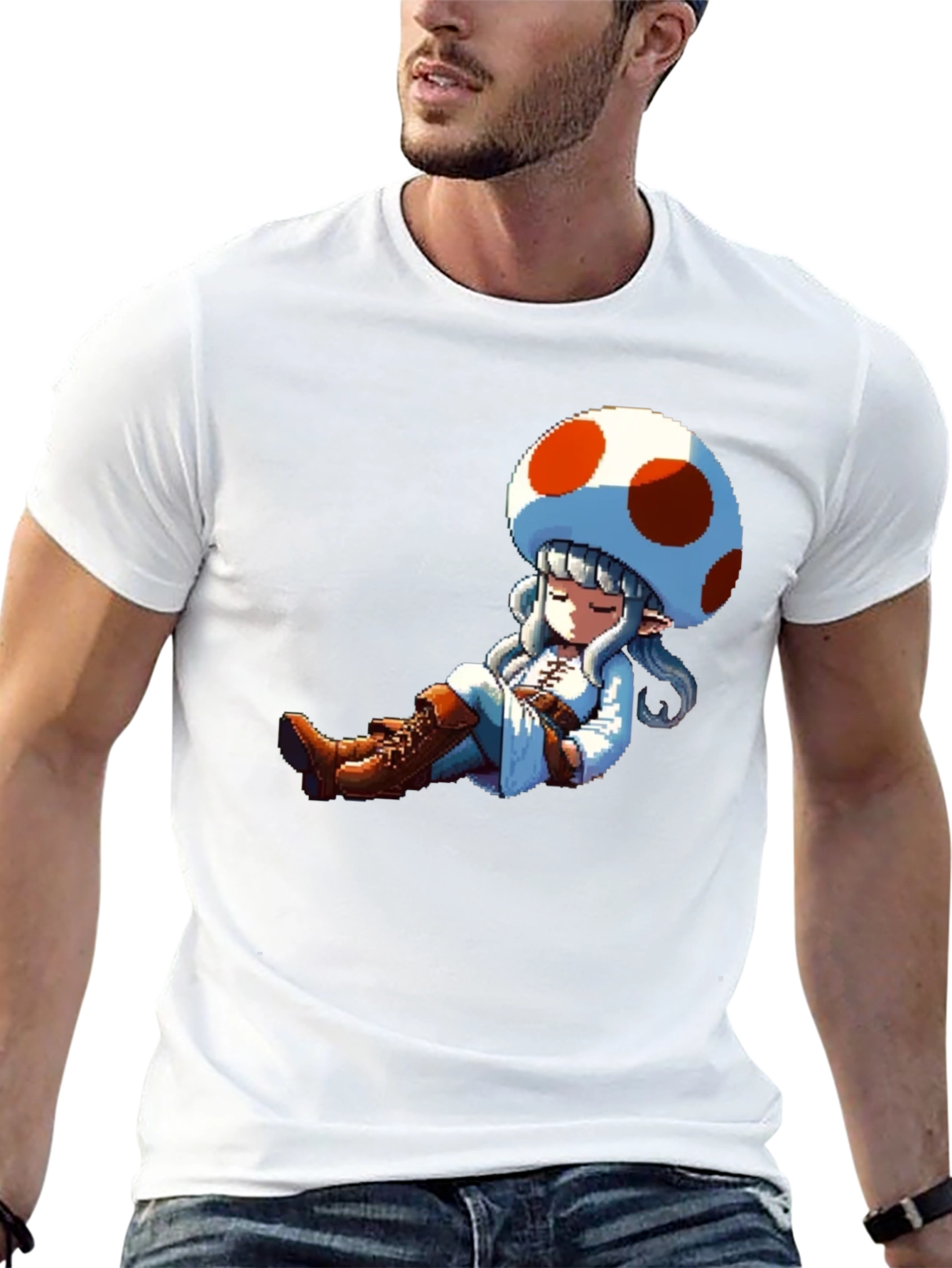 Mushroom Girl Pixel Art Black T-Shirt